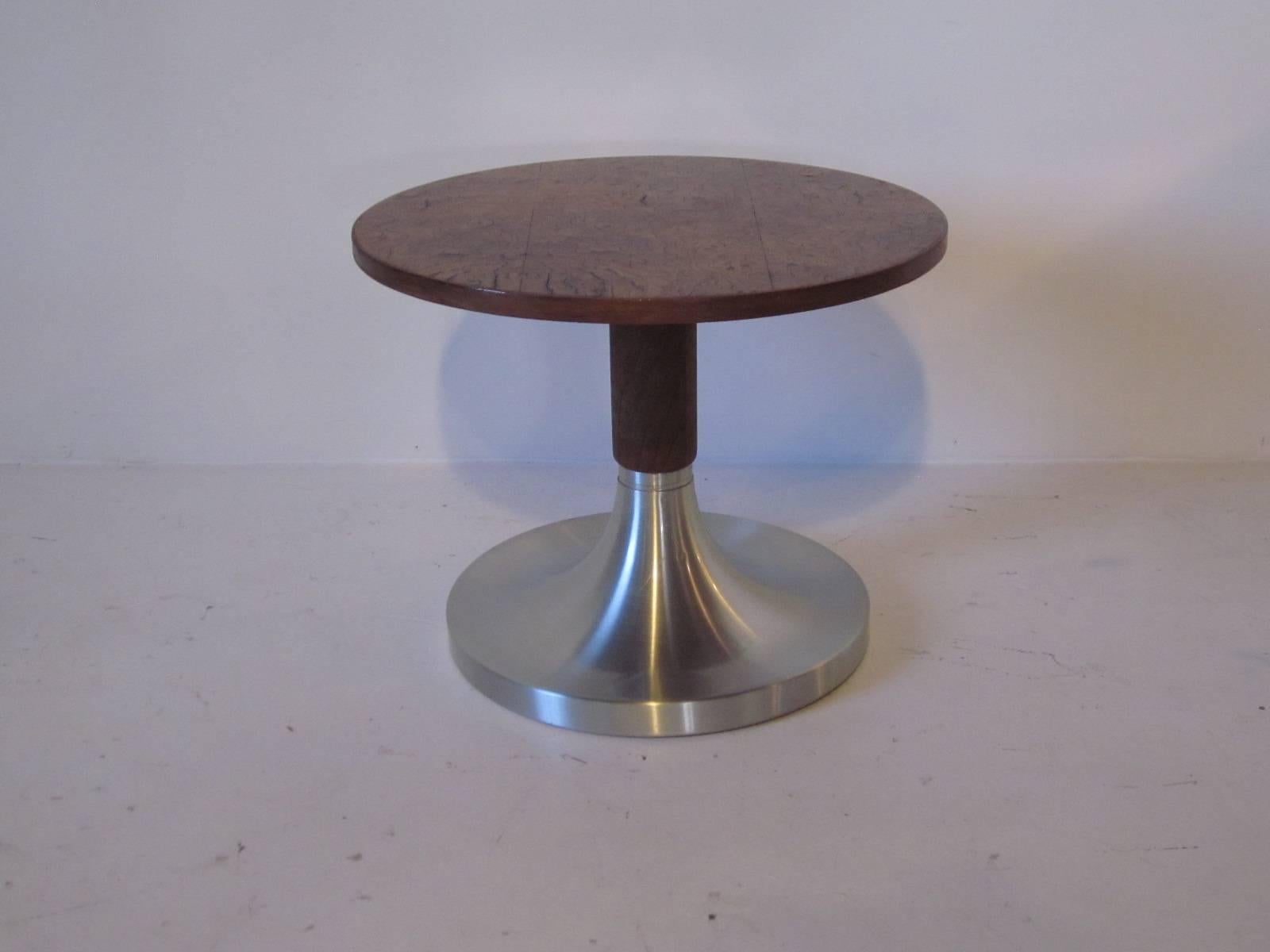 20th Century Burl Wood and Brushed Aluminum Side Table