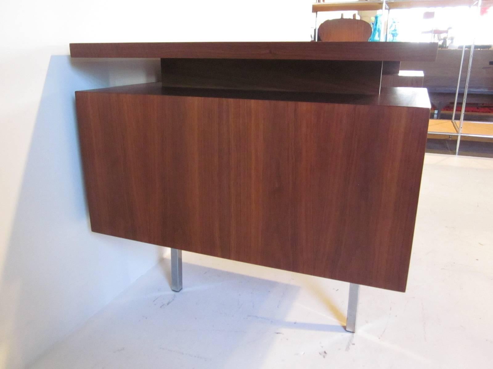 Mid-Century Modern Mid-Century Walnut Floating Top Desk with Back Side Bookcase