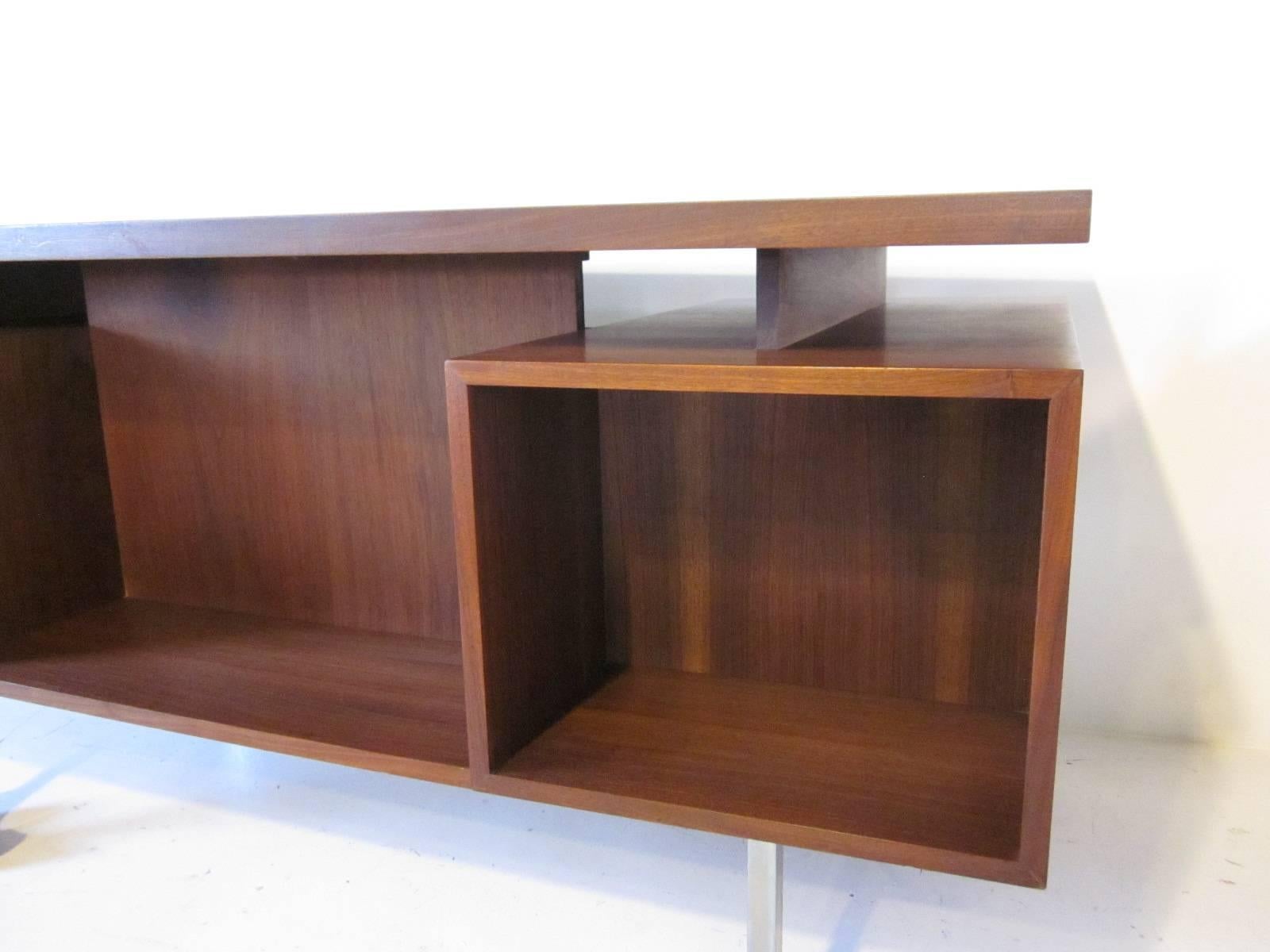 Unknown Mid-Century Walnut Floating Top Desk with Back Side Bookcase