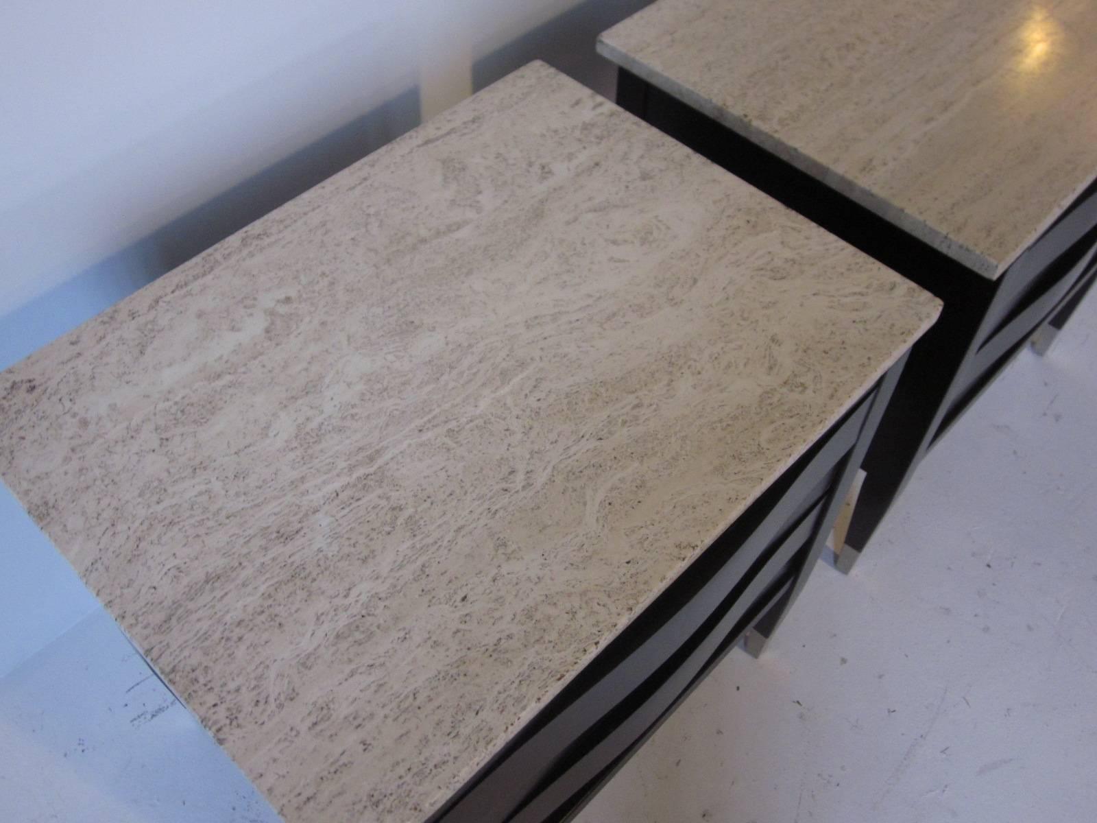 20th Century Travertine Marble Topped Nightstands or End Tables by American of Martinsville