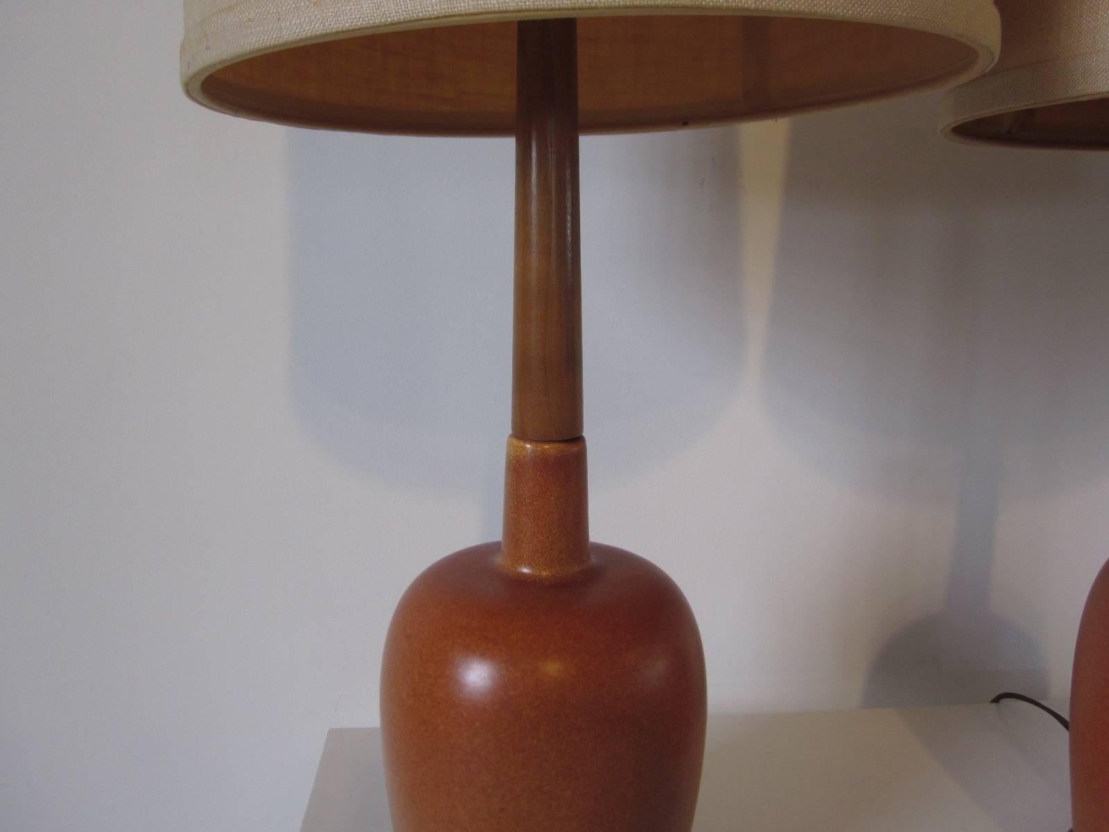 Arne Bang Styled Danish Pottery Table Lamps  In Good Condition In Cincinnati, OH