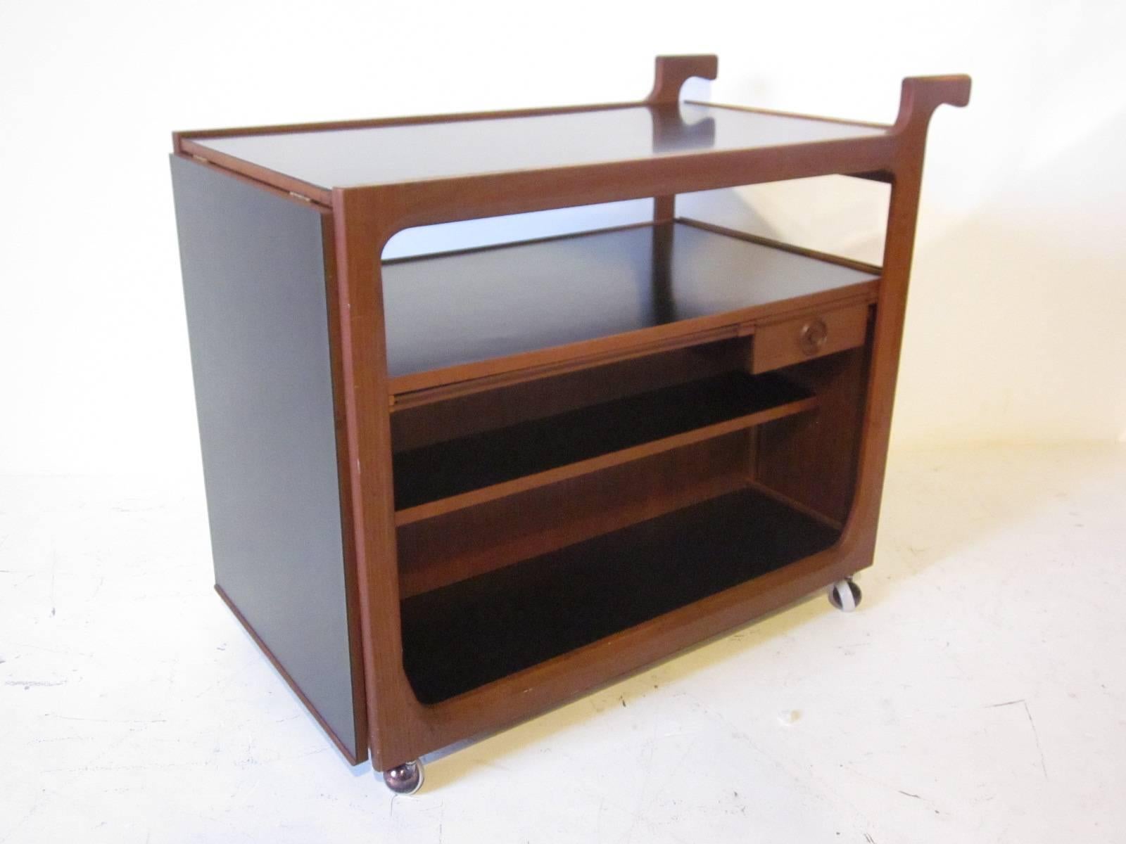 Mid-Century Modern Danish Bar and Severing Cart with Expandable Top
