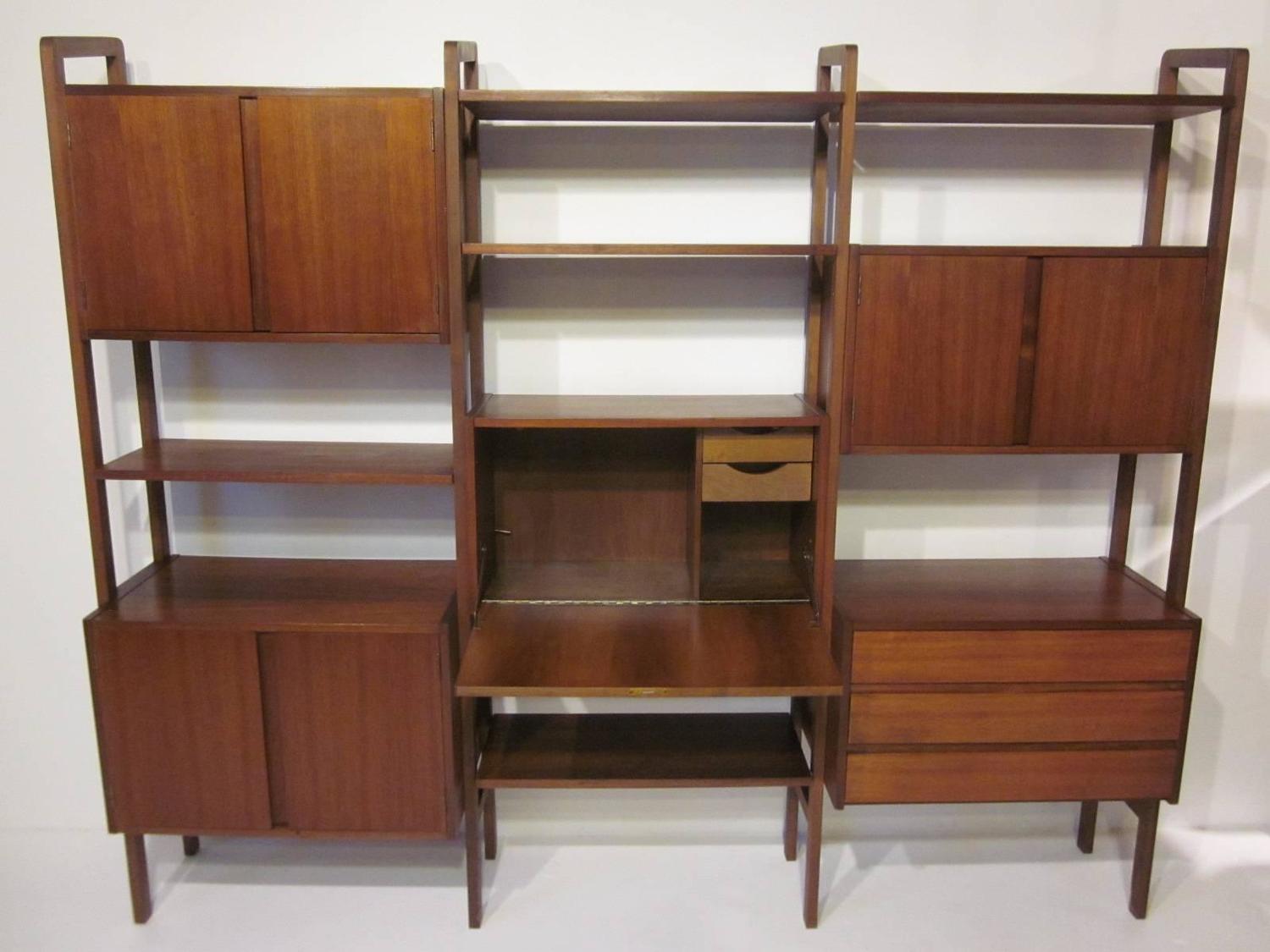 Danish Styled Walnut Free Standing Wall Unit with Desk at 1stdibs