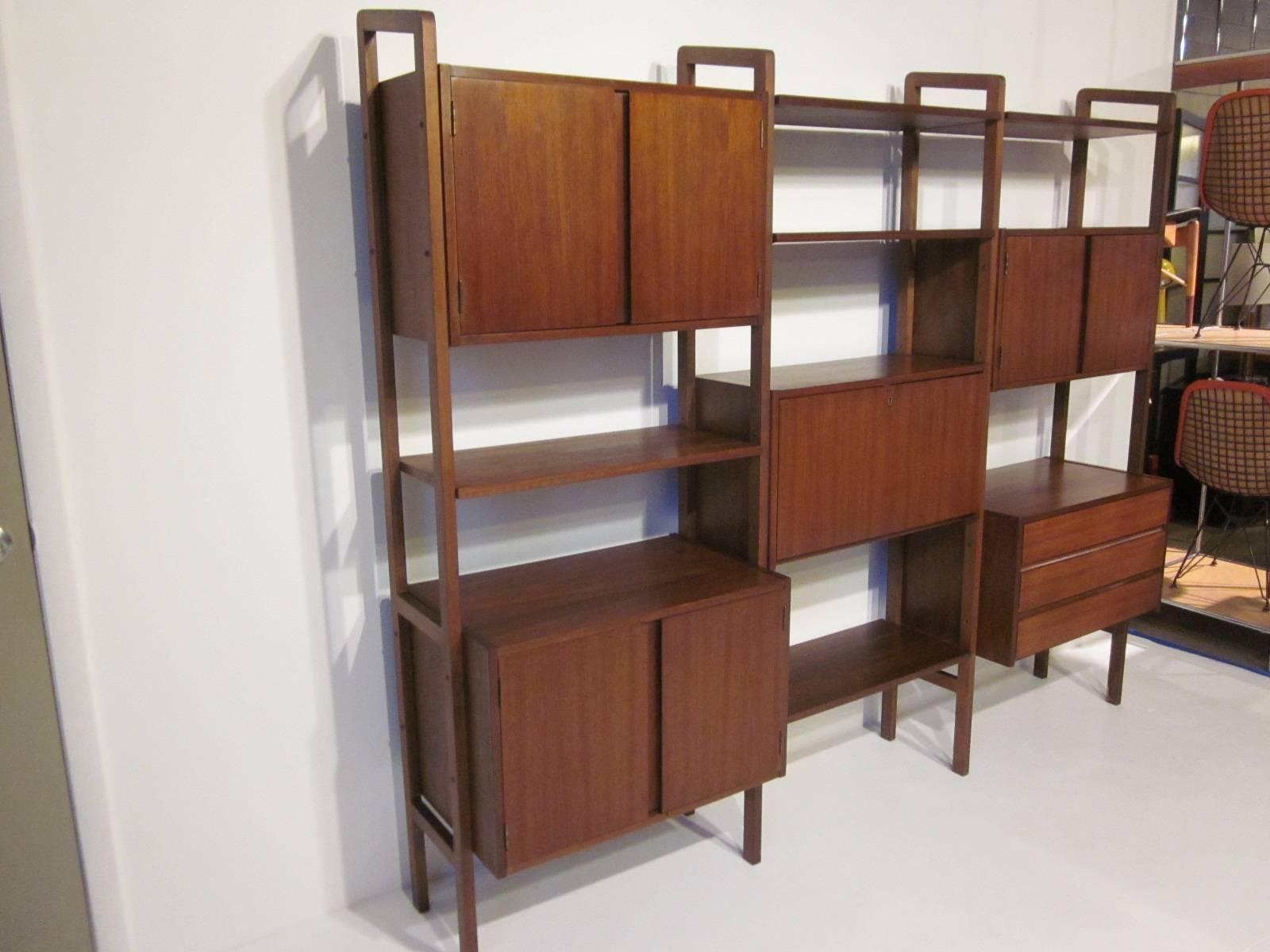 Danish Styled Walnut Free Standing Wall Unit with Desk In Good Condition In Cincinnati, OH