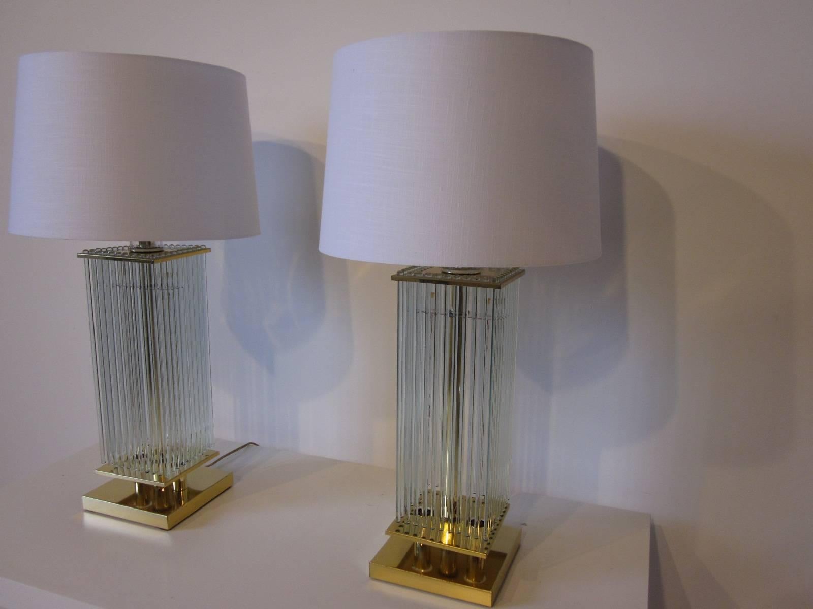 Modern Sciolari Brass and Glass Rod Table Lamps