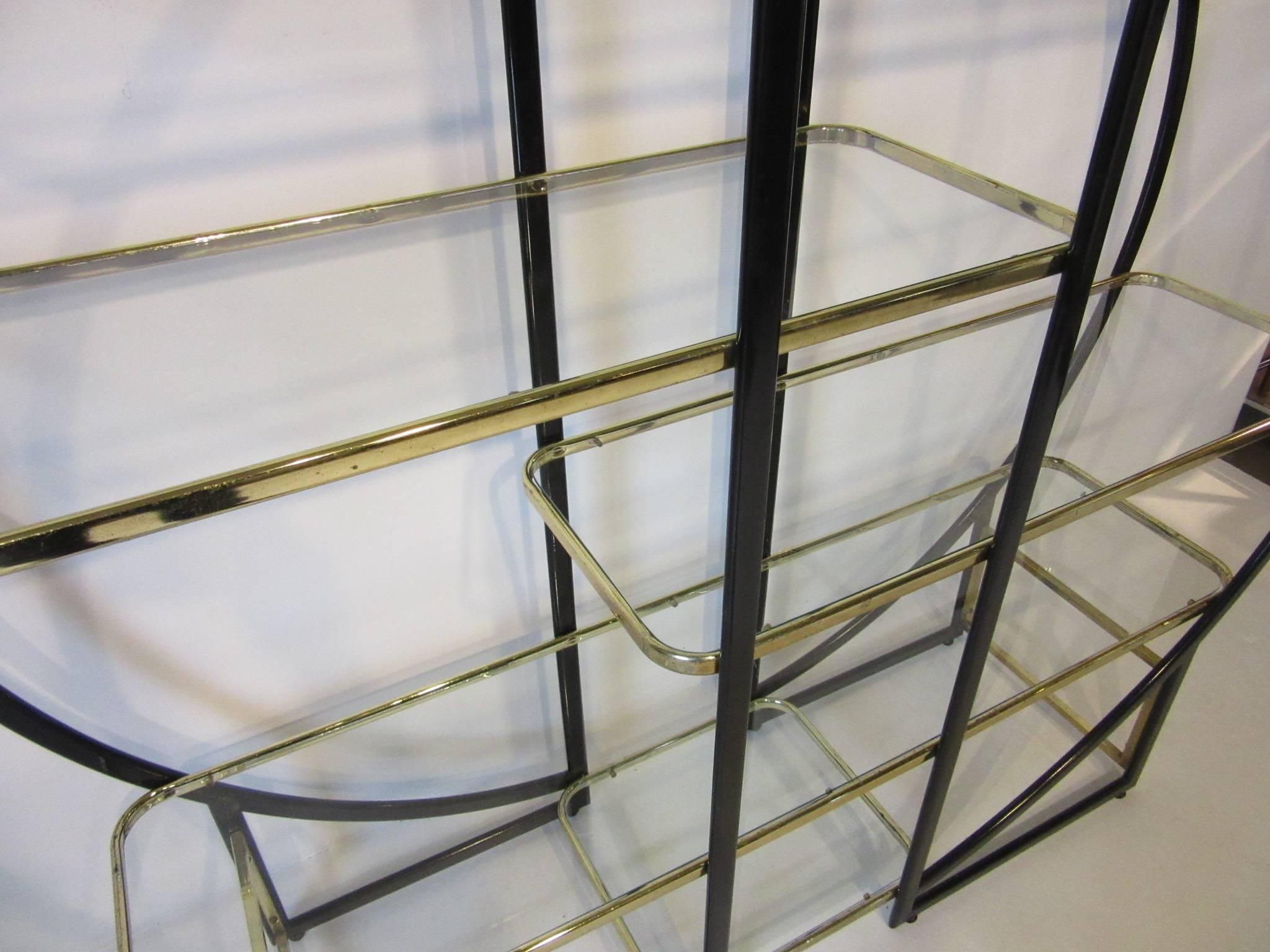 American Pierre Cardin Styled French Brass and Glass Etagere 