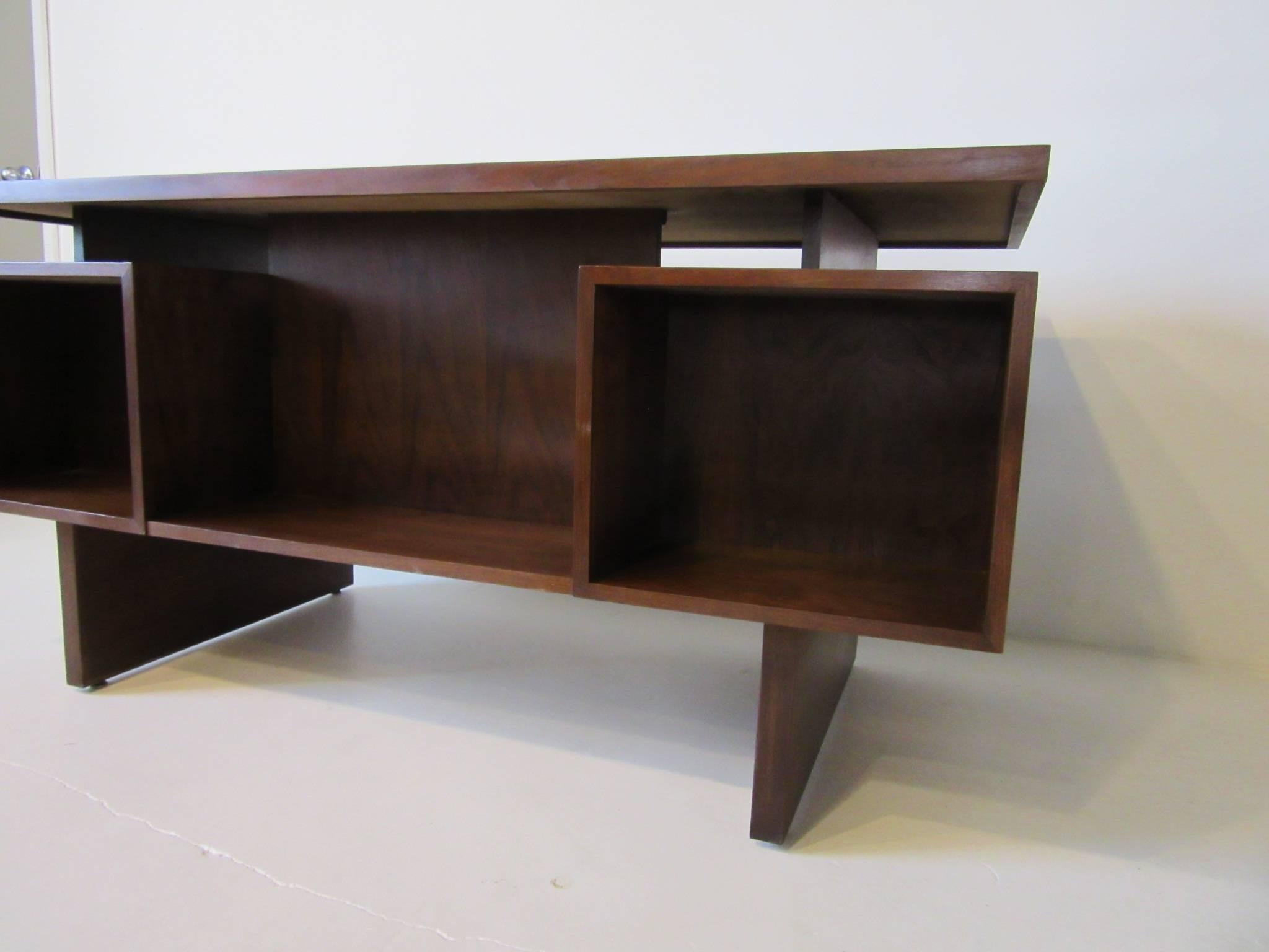 20th Century John Keal Executive Floating Top Walnut Desk with Backside Bookcase