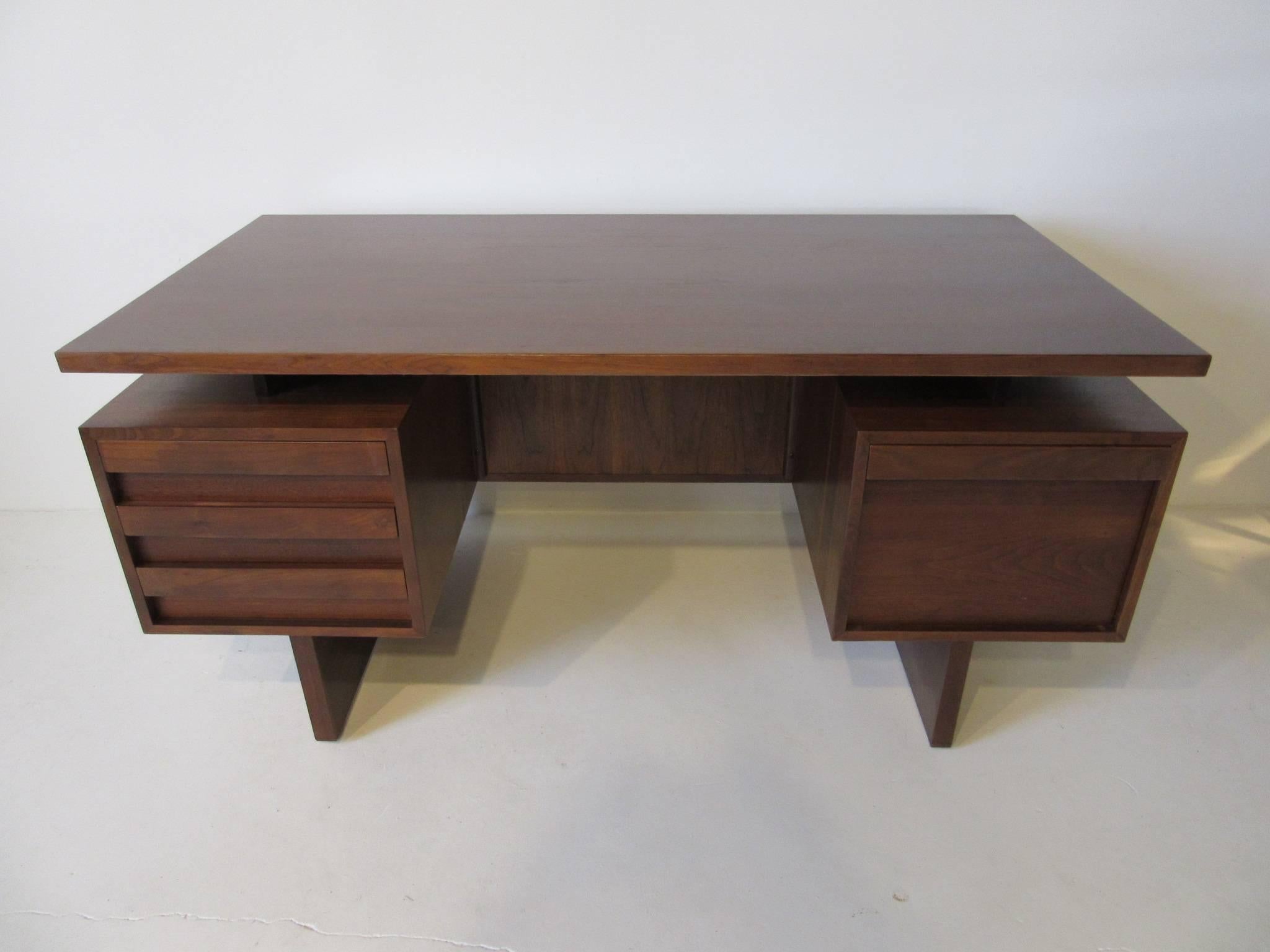 John Keal Executive Floating Top Walnut Desk with Backside Bookcase 2