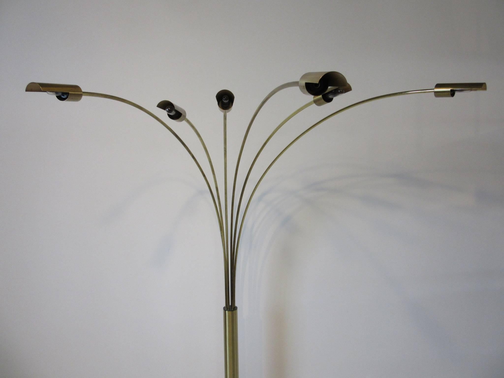 Modern Italian Brushed Brass and Marble Arc Floor Lamp in the Style of Angelo Lelli