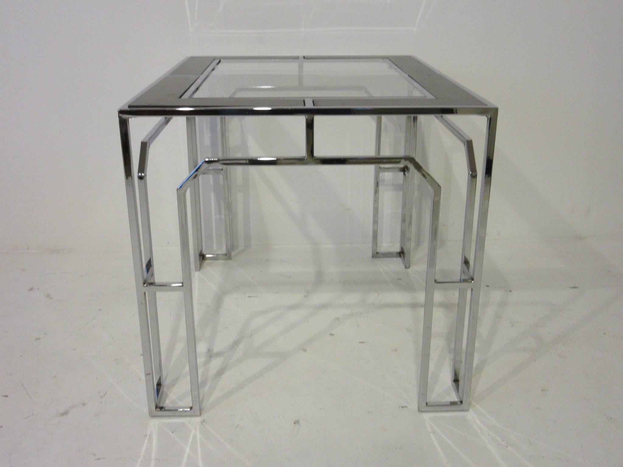Mid Century Modern Chrome, Glass and Wood Side / End Tables or Nightstands In Good Condition In Cincinnati, OH