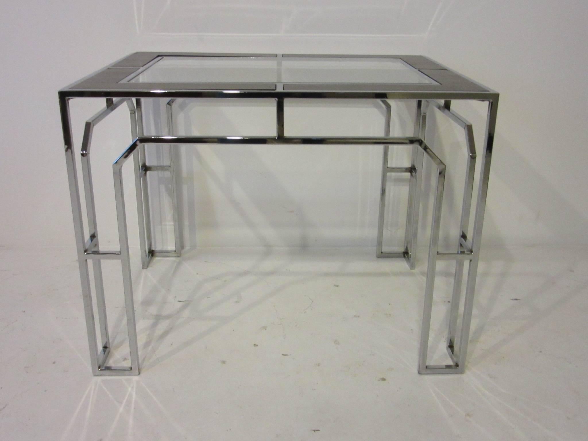 20th Century Mid Century Modern Chrome, Glass and Wood Side / End Tables or Nightstands