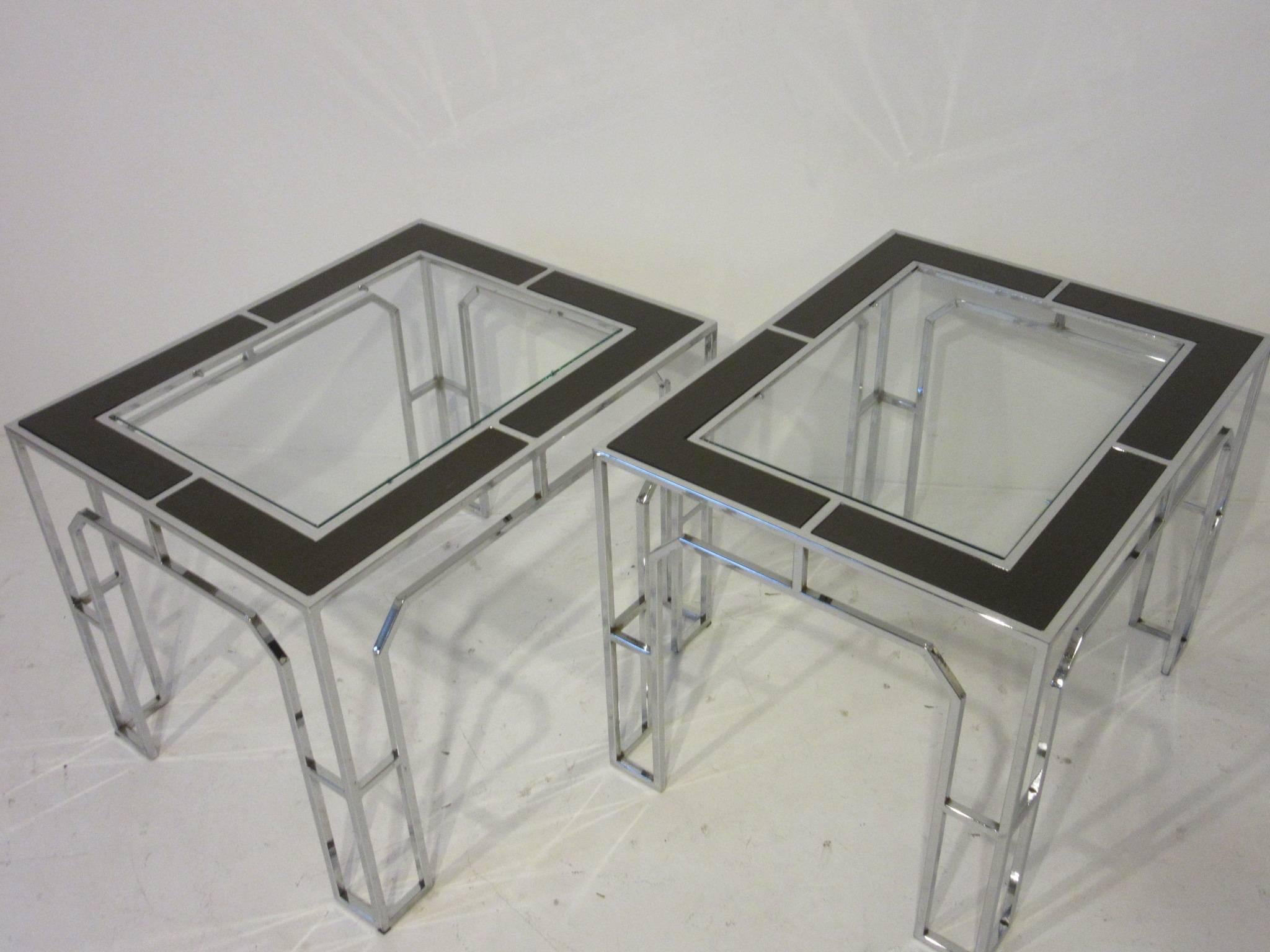 Mid Century Modern Chrome, Glass and Wood Side / End Tables or Nightstands 4