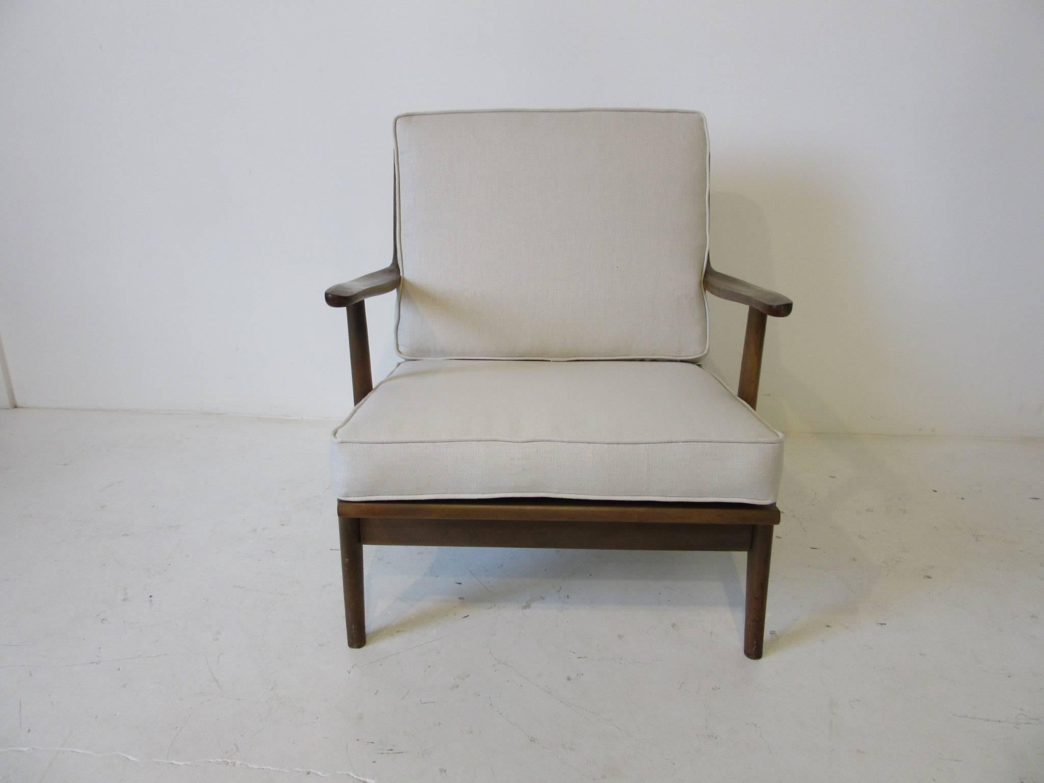 Mid-Century Modern Italian Danish Styled Wood Framed Upholstered Lounge Chair