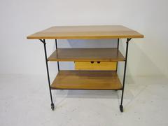 Paul McCobb Rolling Bar or Serving Cart with Folding Top and Drawer