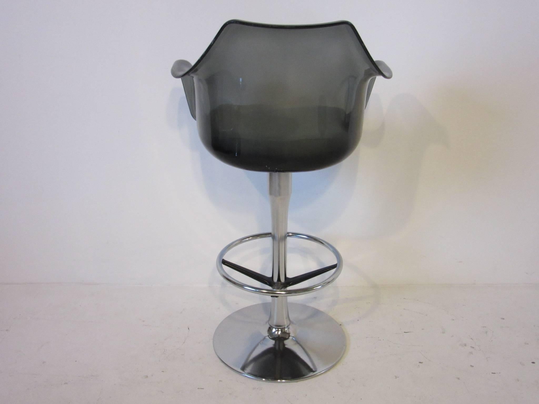 American Smoked Lucite and Chrome Swiveling Bar Stools