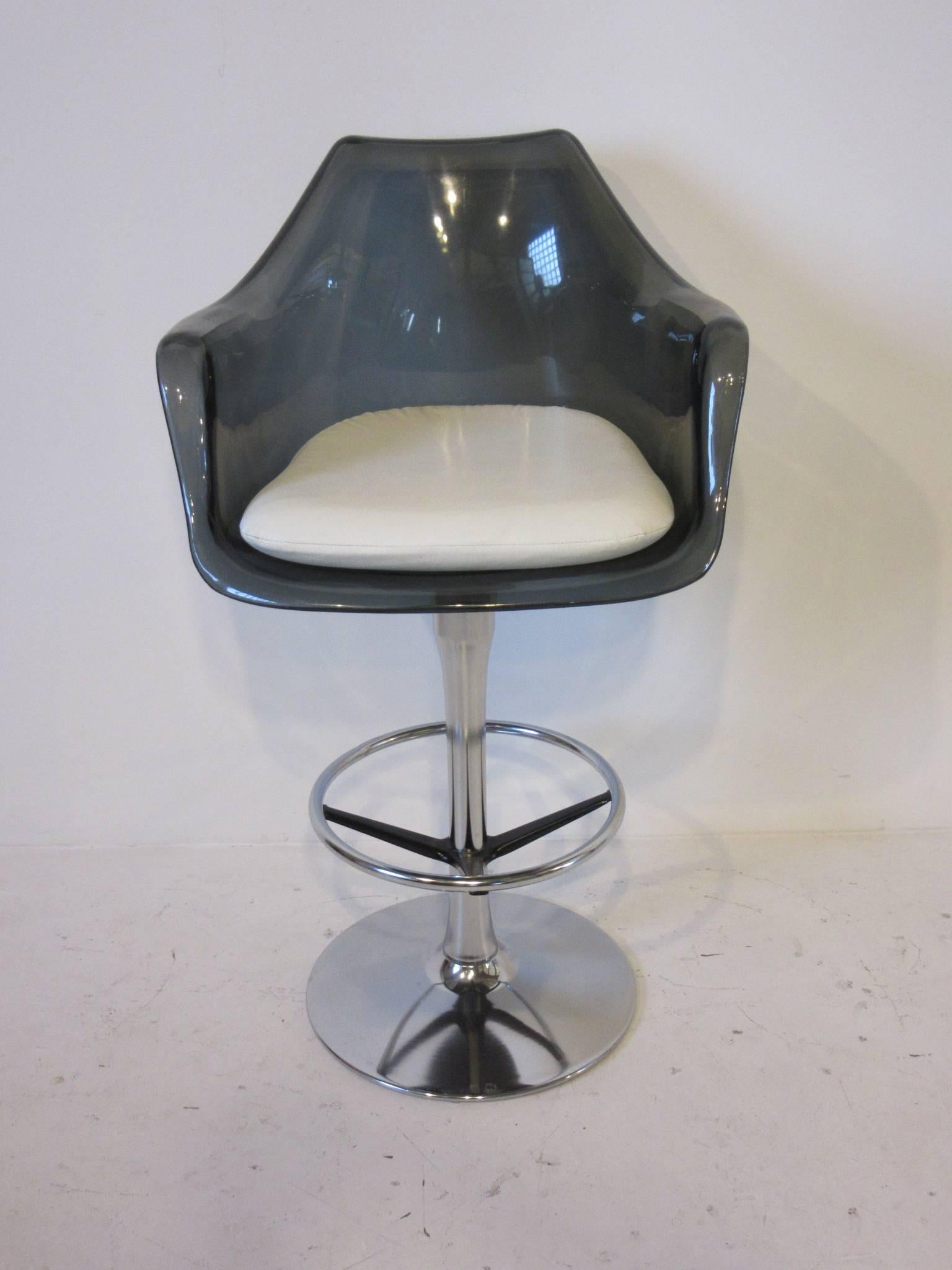 Smoked Lucite and Chrome Swiveling Bar Stools In Good Condition In Cincinnati, OH