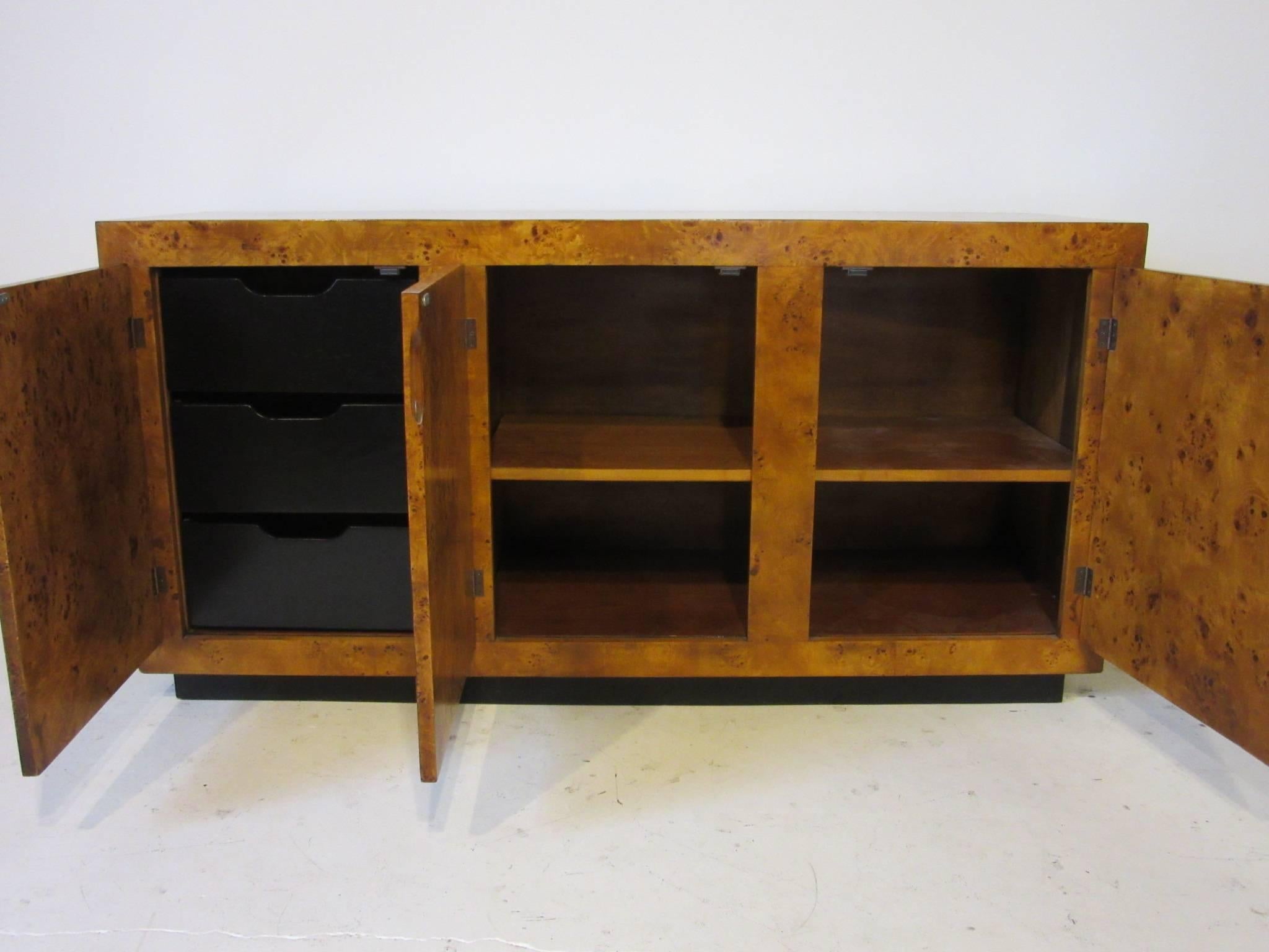 American Milo Baughman Styled Burl Wood Credenza Chest