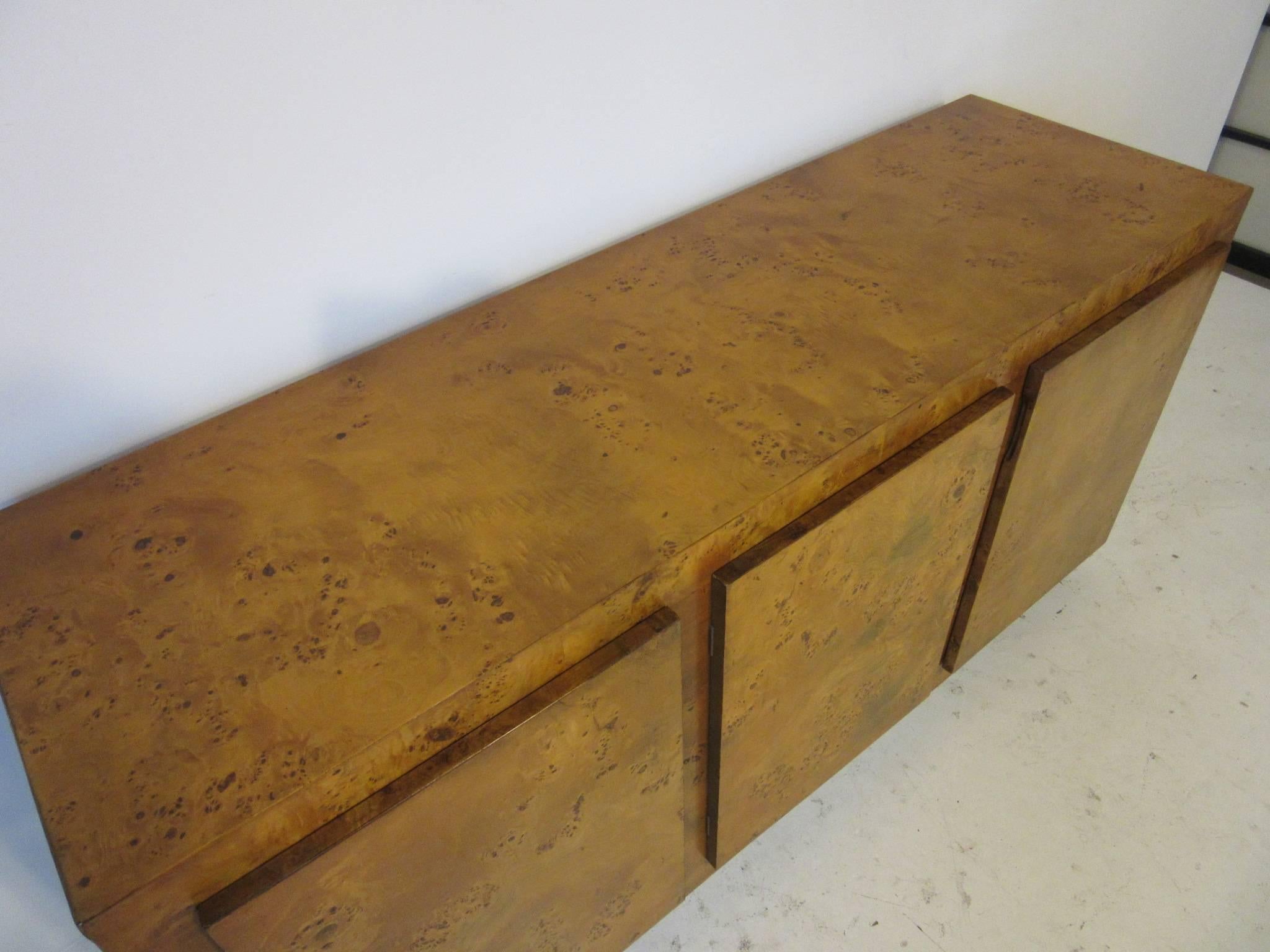 20th Century Milo Baughman Styled Burl Wood Credenza Chest