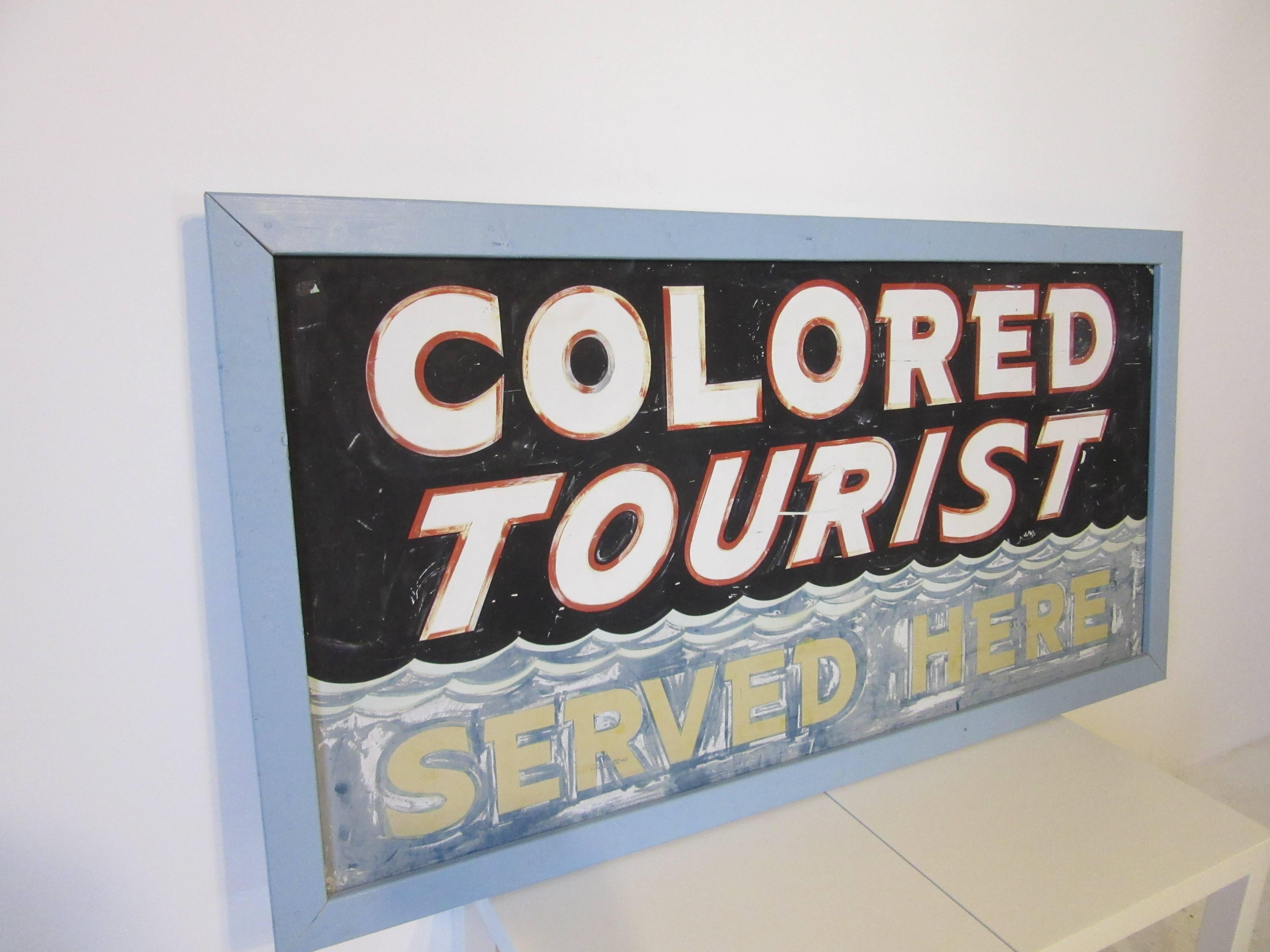 This rare historical sign was found in the South Carolina beaches area believed to date from the early 1940s . hand-painted on both sides and signed C.L. Meyer, with a newer wood frame in the manner of Folk Art.
The humiliation of being shut out of