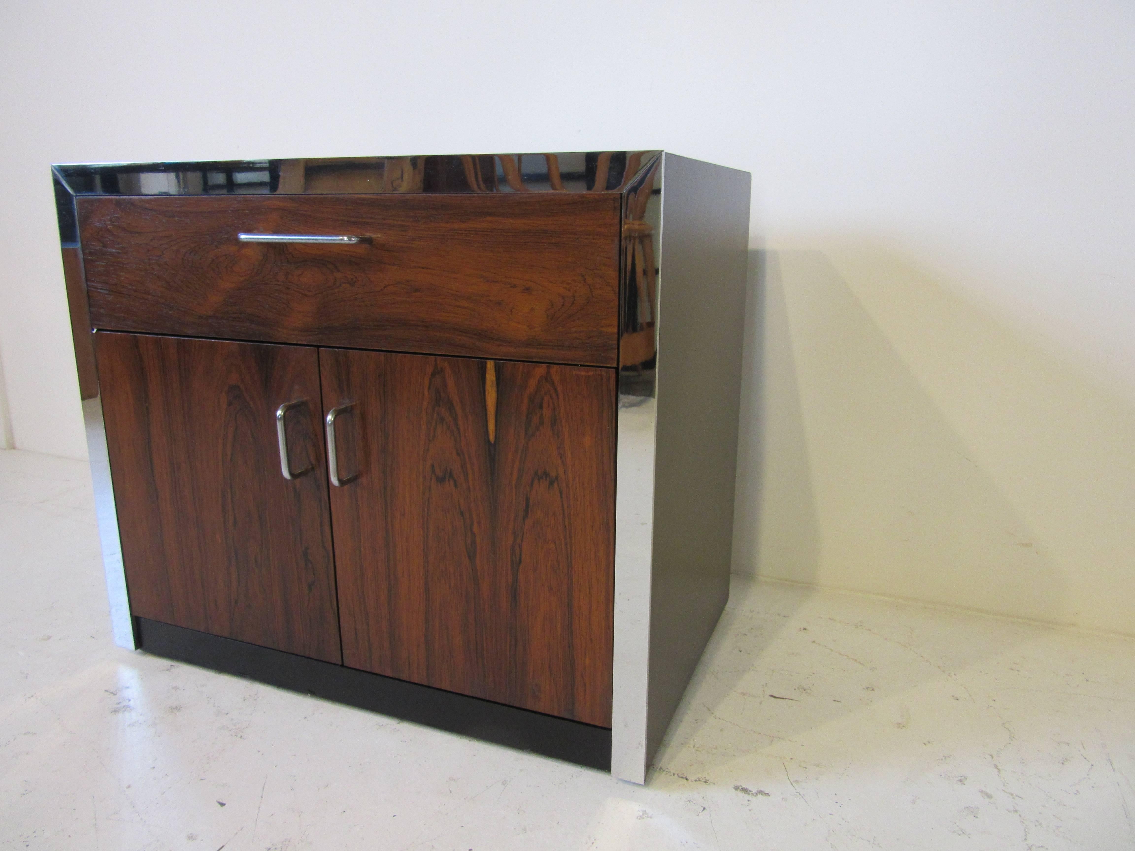 Modern Rosewood and Chrome Nightstand in the Manner of Milo Baughman