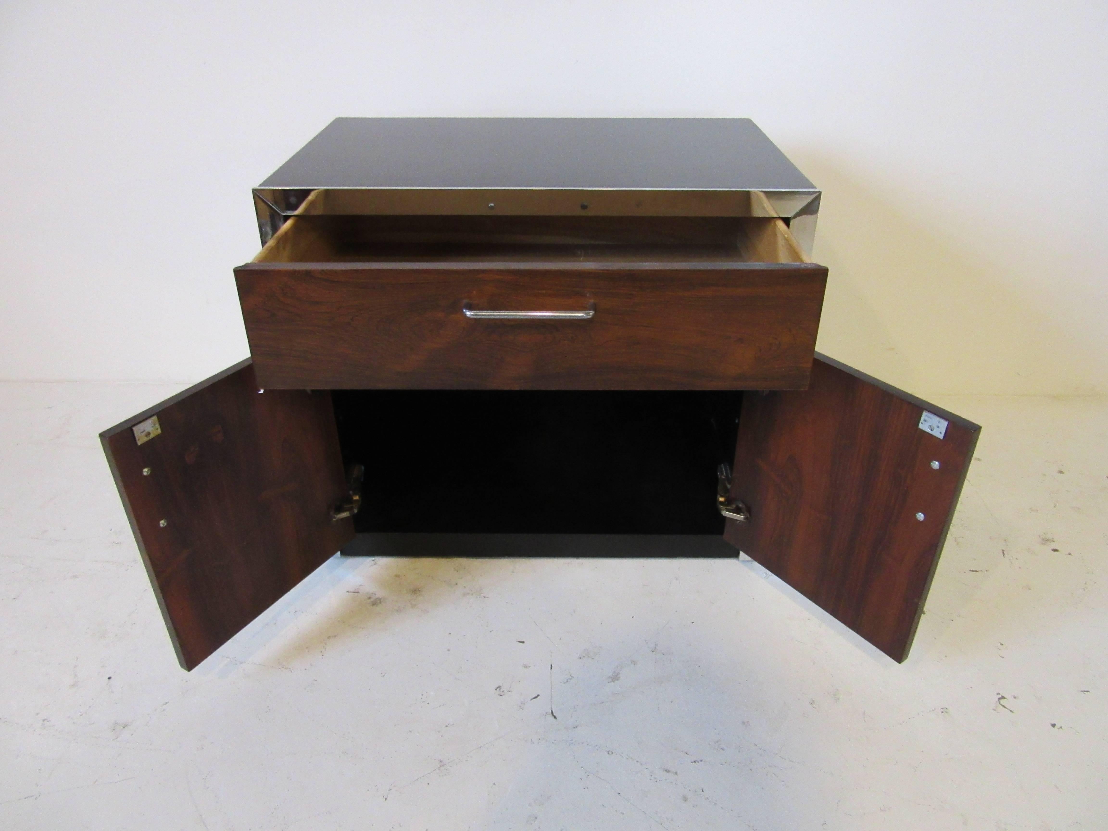 Rosewood and Chrome Nightstand in the Manner of Milo Baughman In Good Condition In Cincinnati, OH