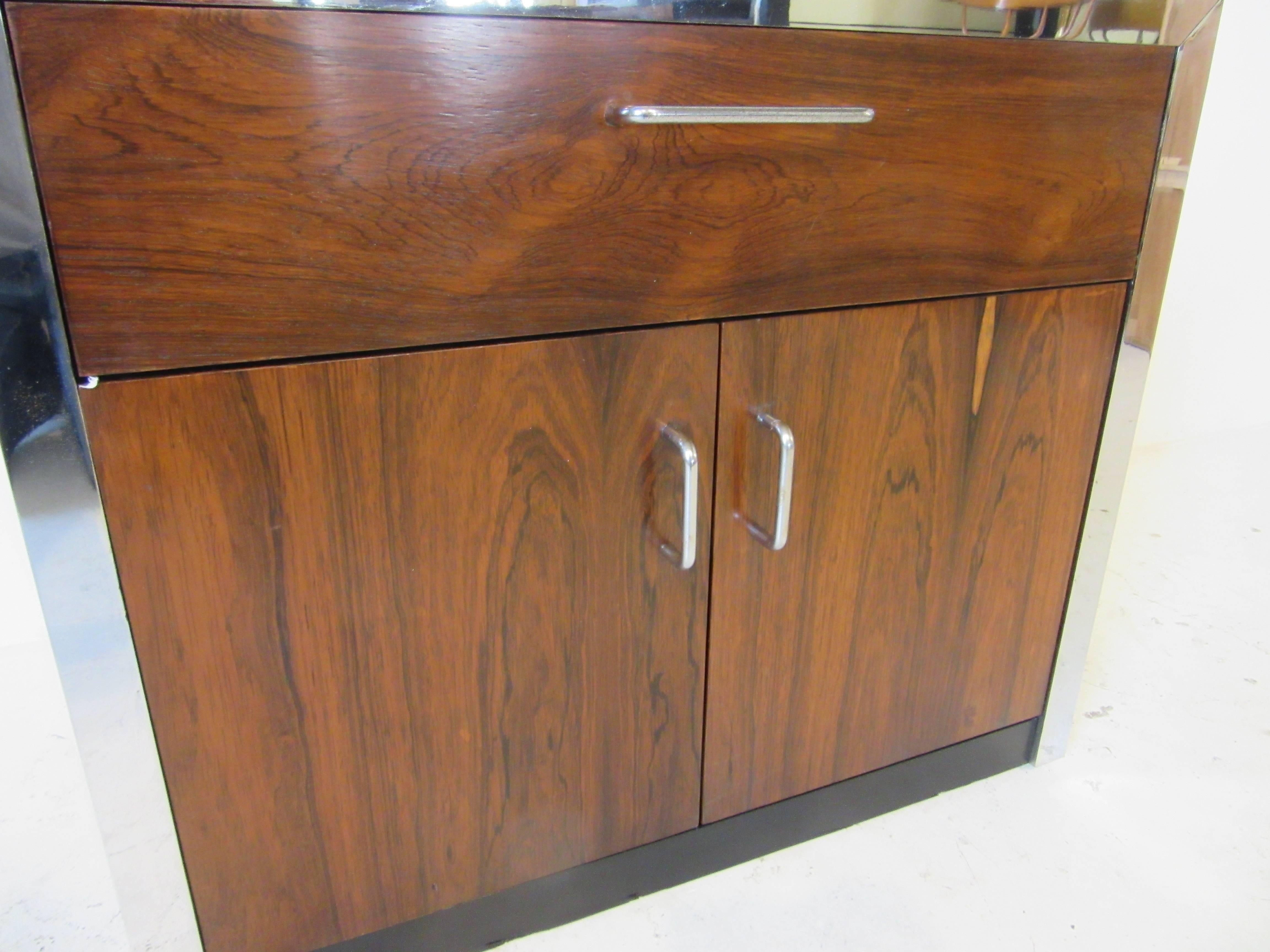 20th Century Rosewood and Chrome Nightstand in the Manner of Milo Baughman