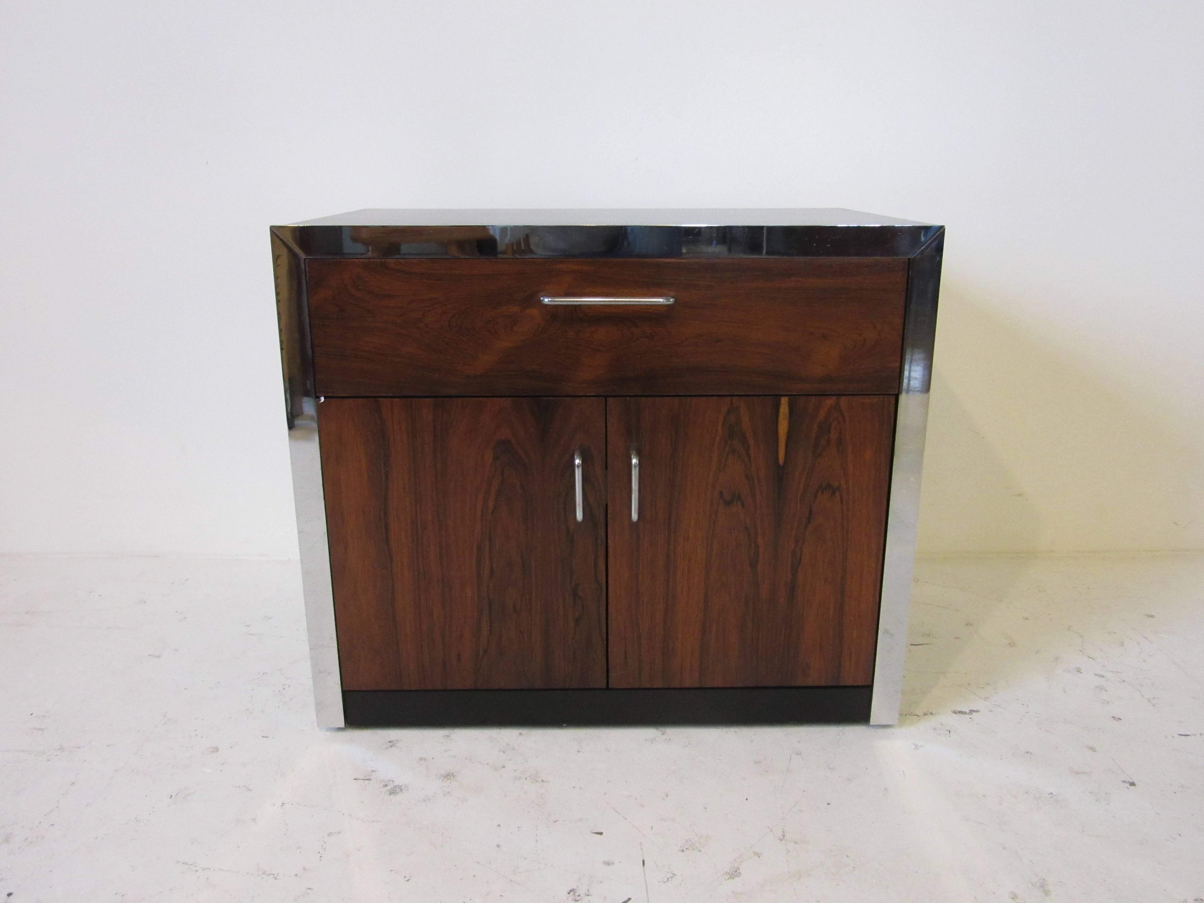 Rosewood and Chrome Nightstand in the Manner of Milo Baughman 1
