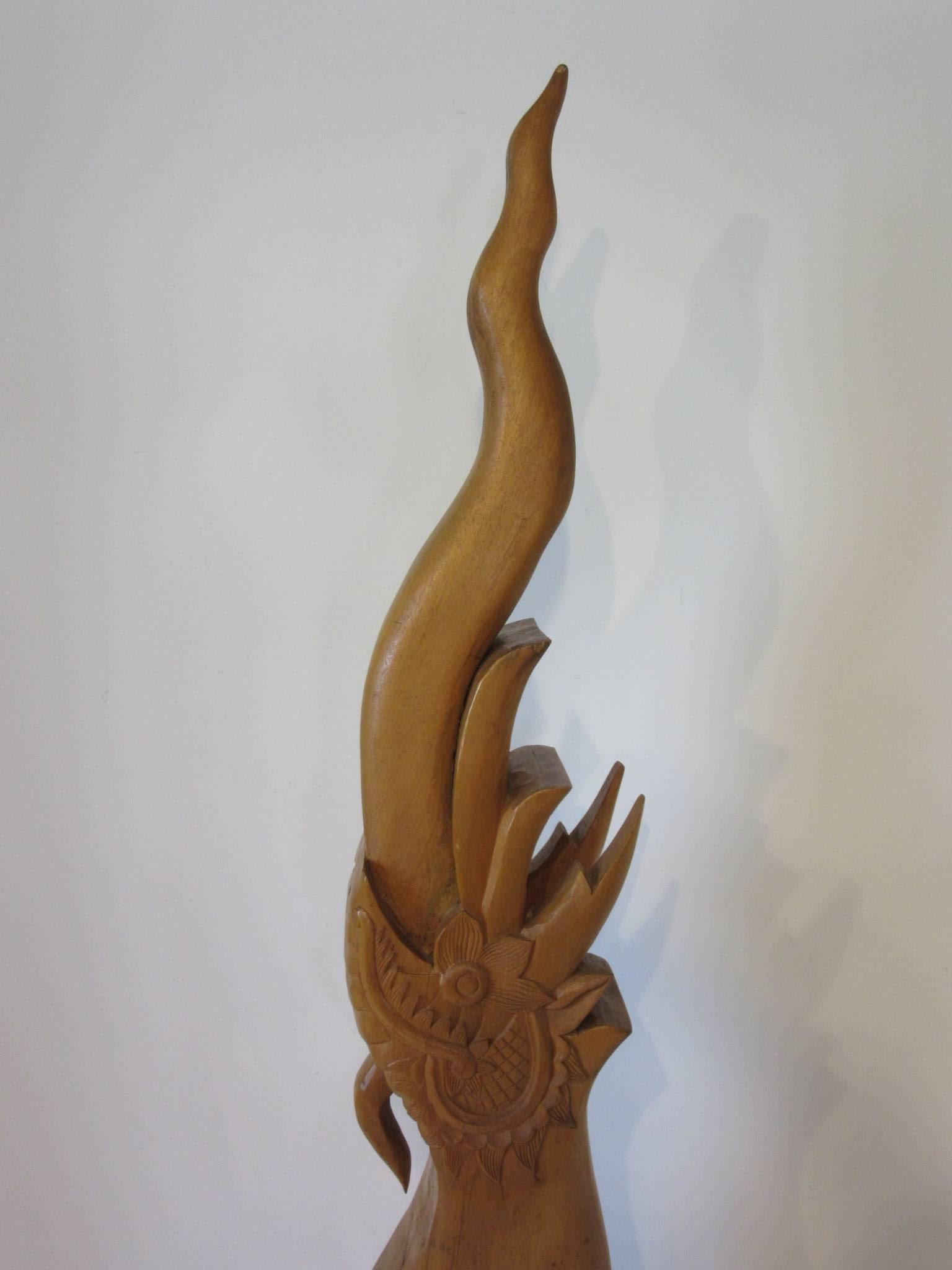 Unknown 1970's Modern Asian Wood Carved Squid Sculptures on Aluminum Pedestals