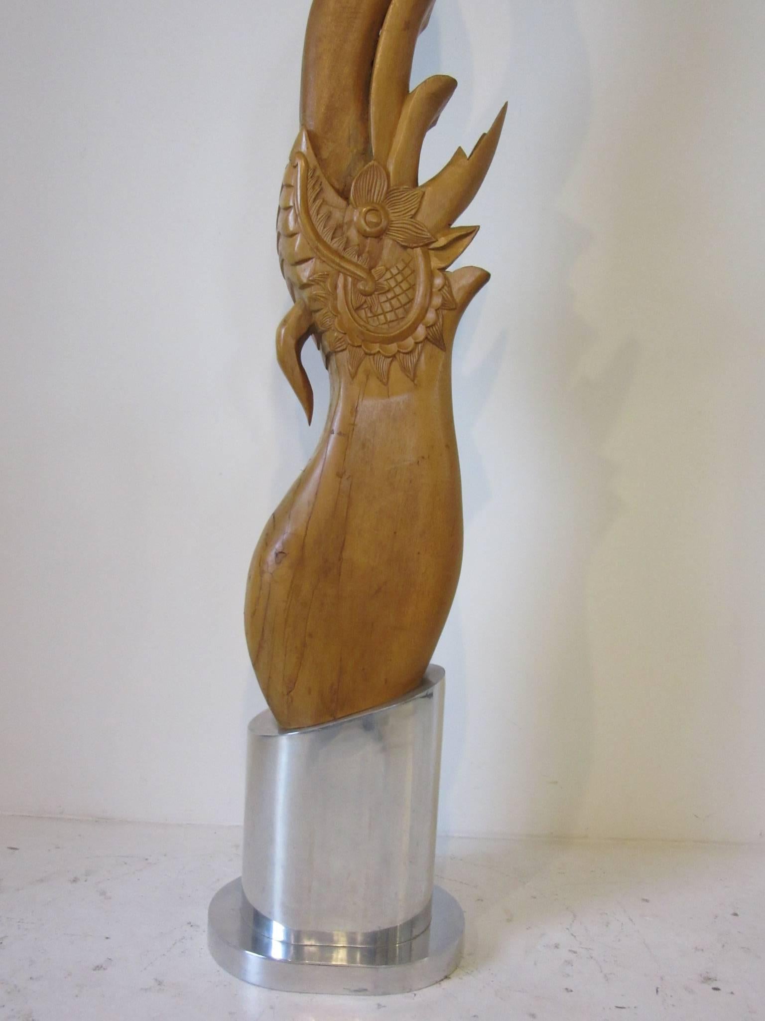 1970's Modern Asian Wood Carved Squid Sculptures on Aluminum Pedestals In Good Condition In Cincinnati, OH
