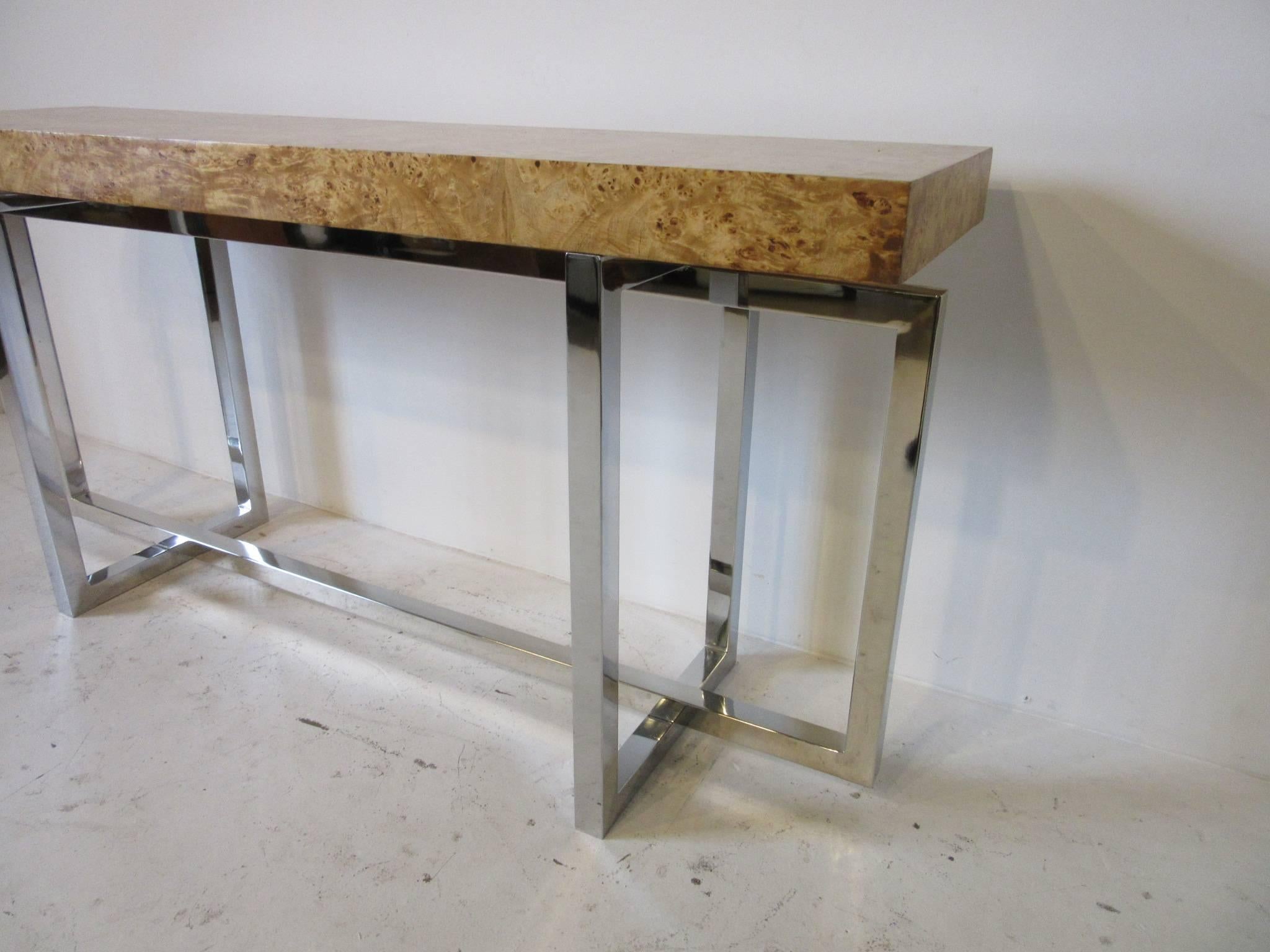 chrome and wood console table