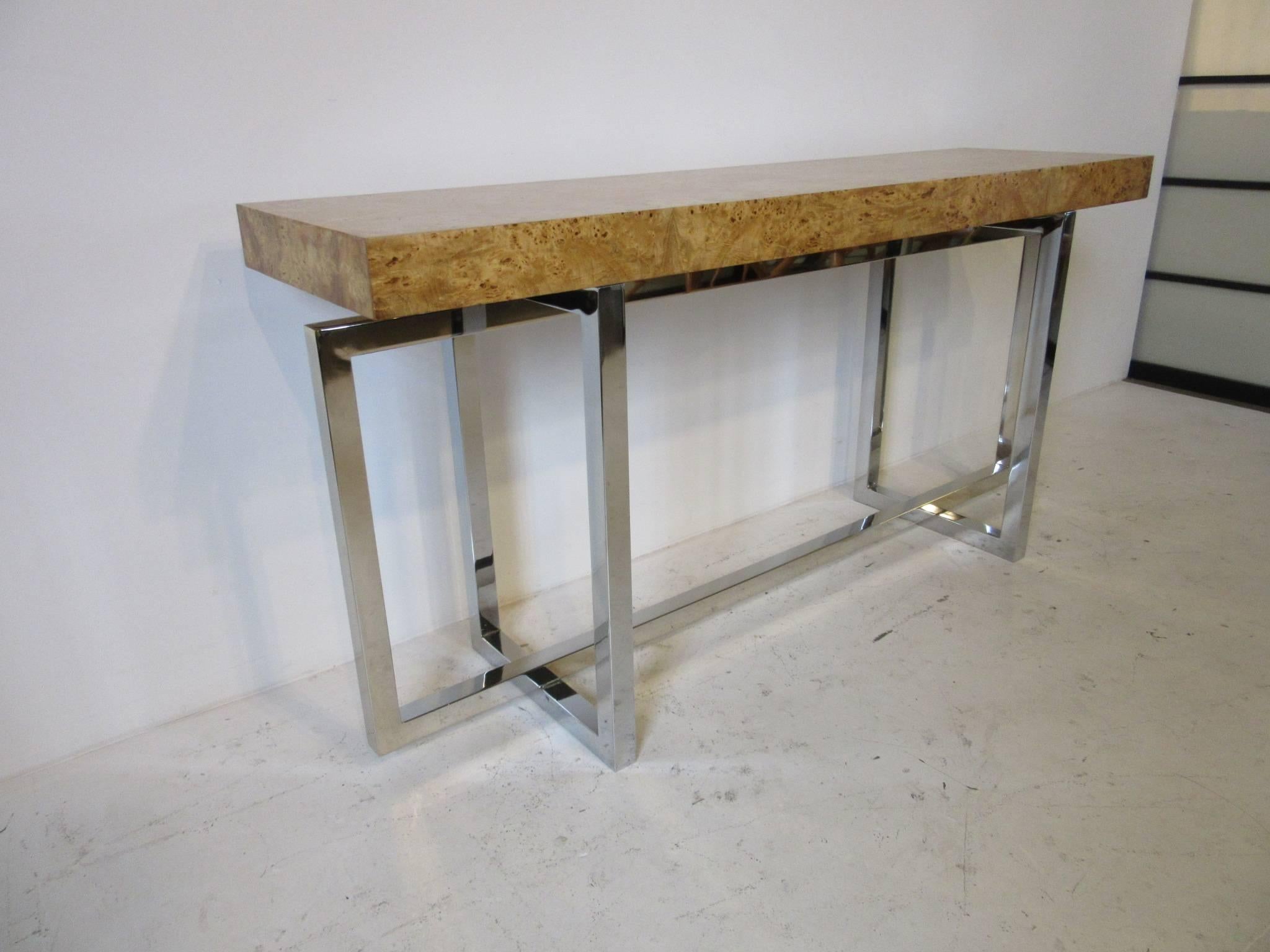 wood and chrome console table