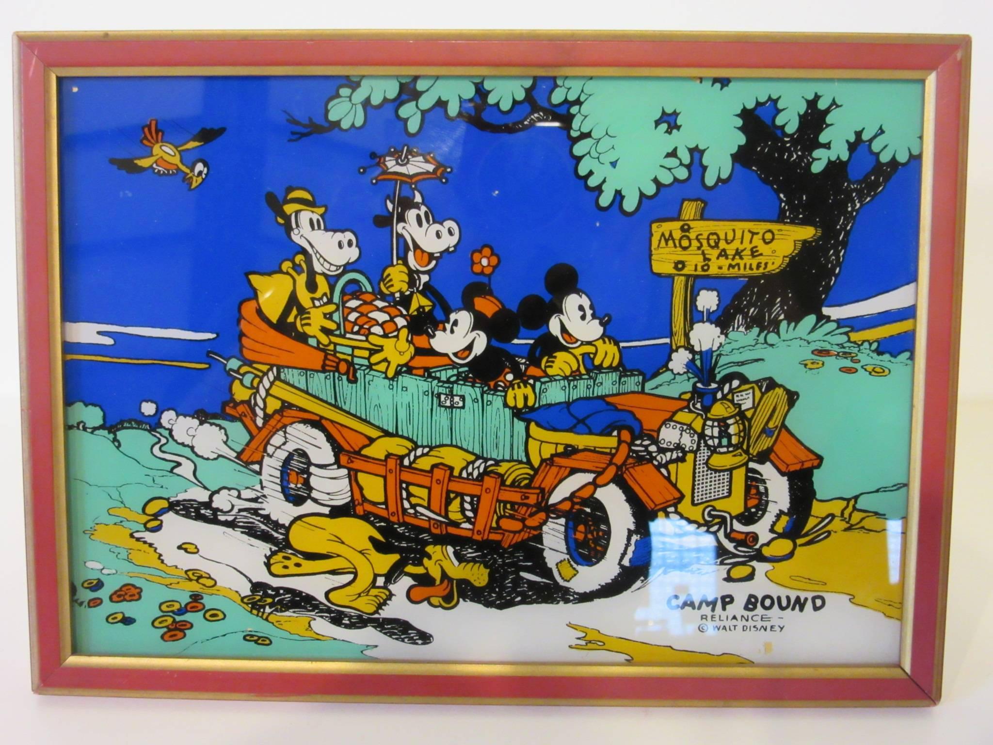 Vintage Walt Disney Mickey Mouse Reverse Painted 1930s Art by Reliance In Good Condition In Cincinnati, OH