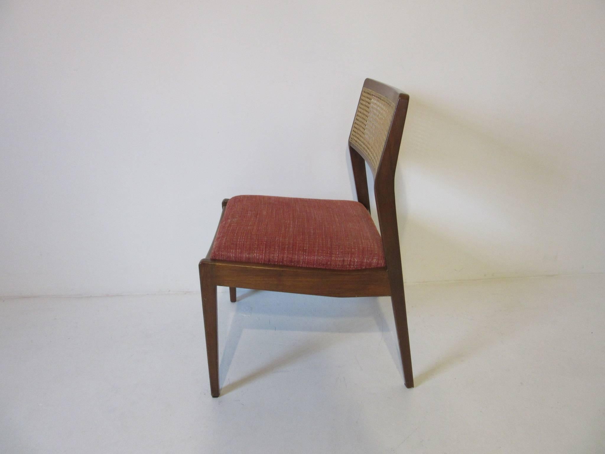 Mid-Century Modern Six Jens Risom Walnut and Caned Upholstered Dining Chairs