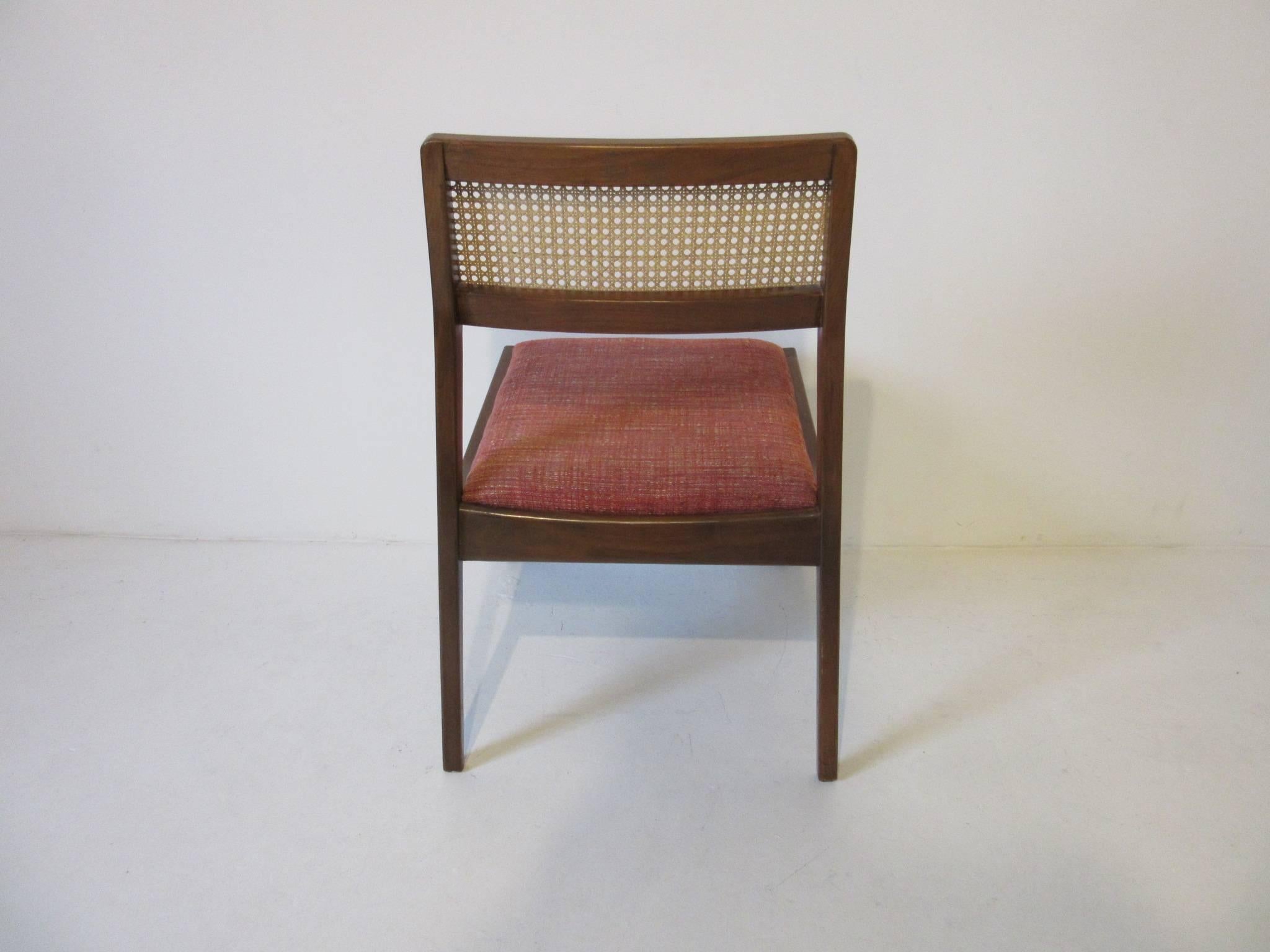 American Six Jens Risom Walnut and Caned Upholstered Dining Chairs