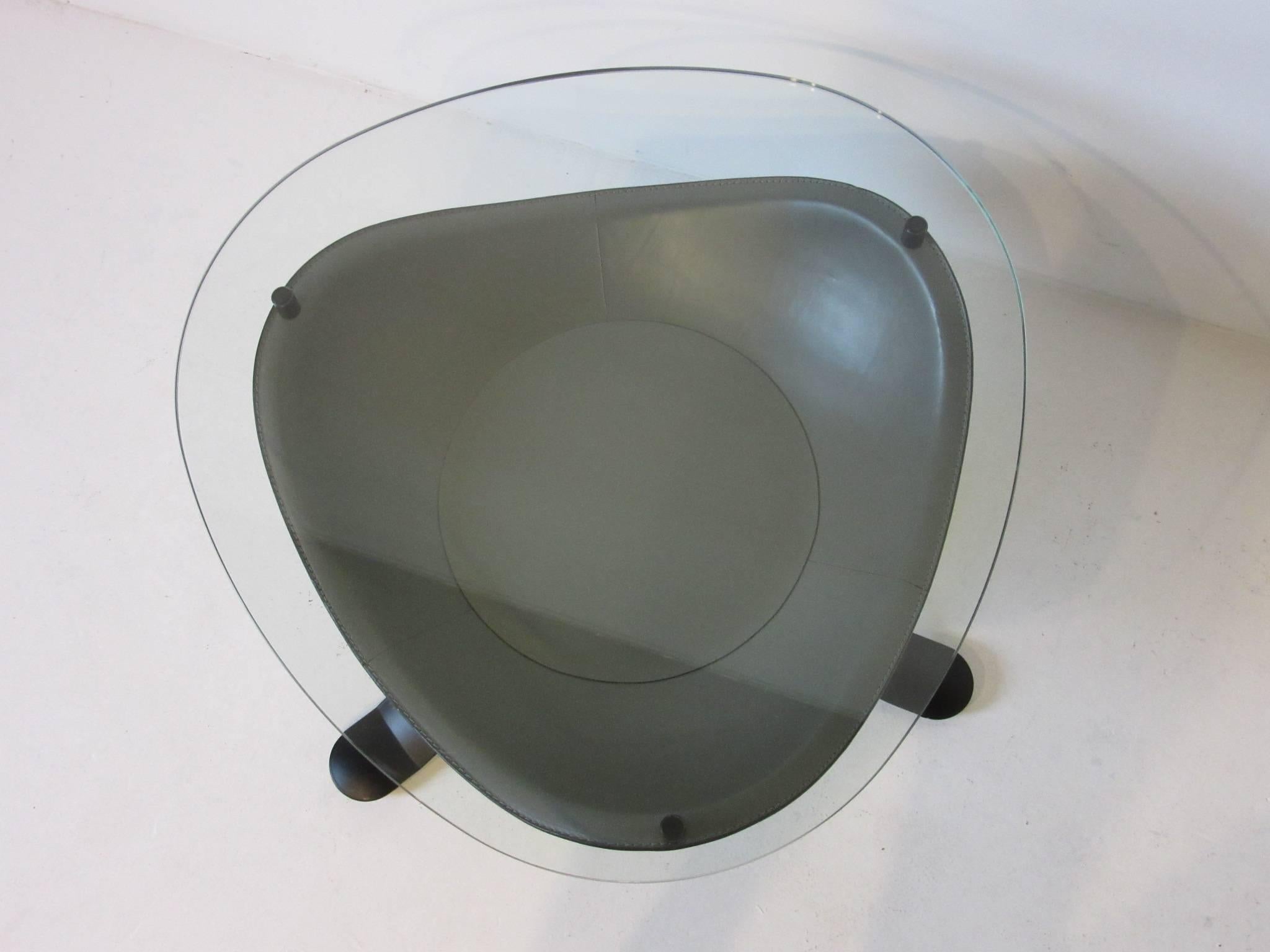 Modern Matteo Grassi Italian Leather and Glass Side Table or Coffee Table