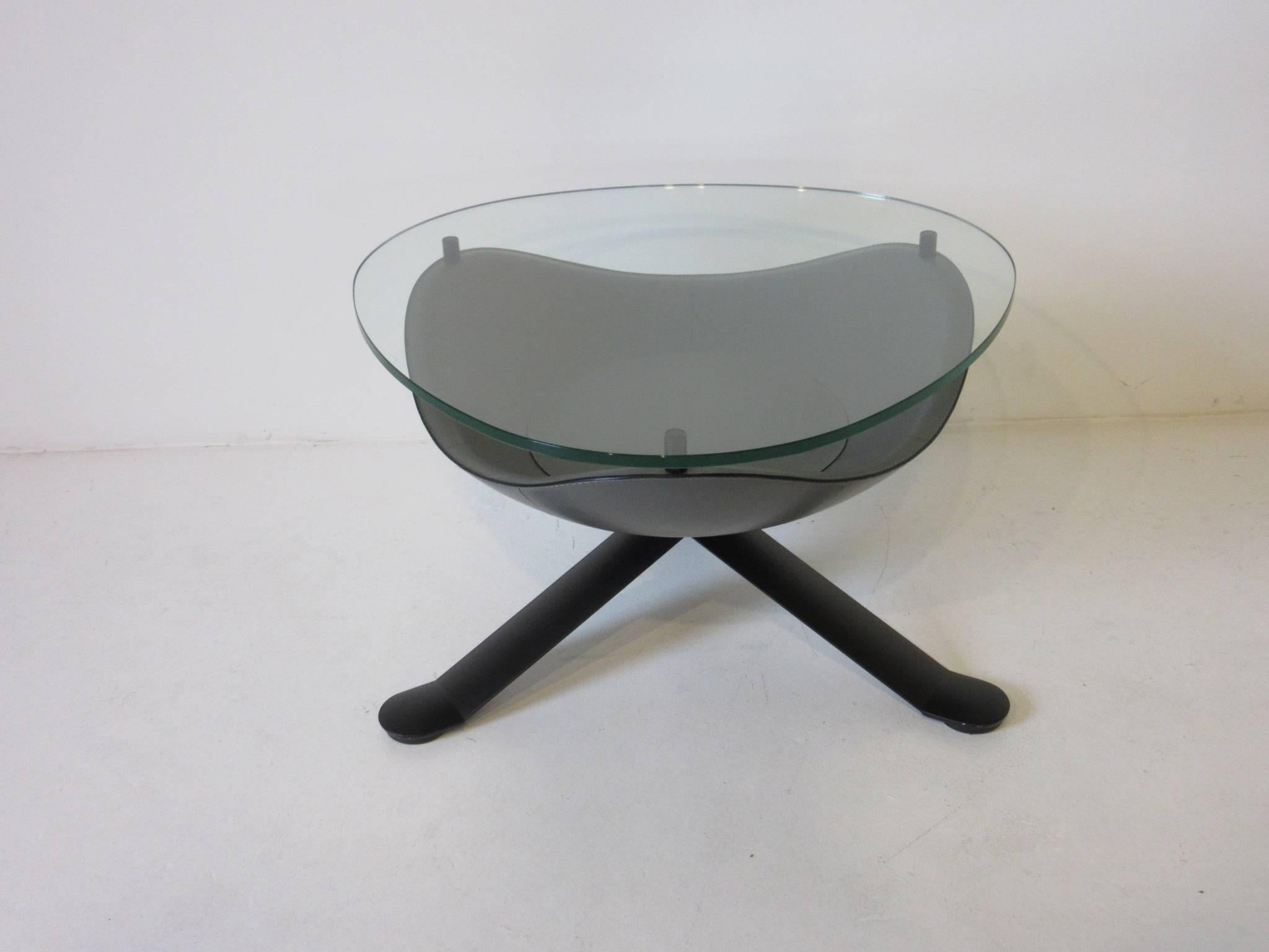 20th Century Matteo Grassi Italian Leather and Glass Side Table or Coffee Table