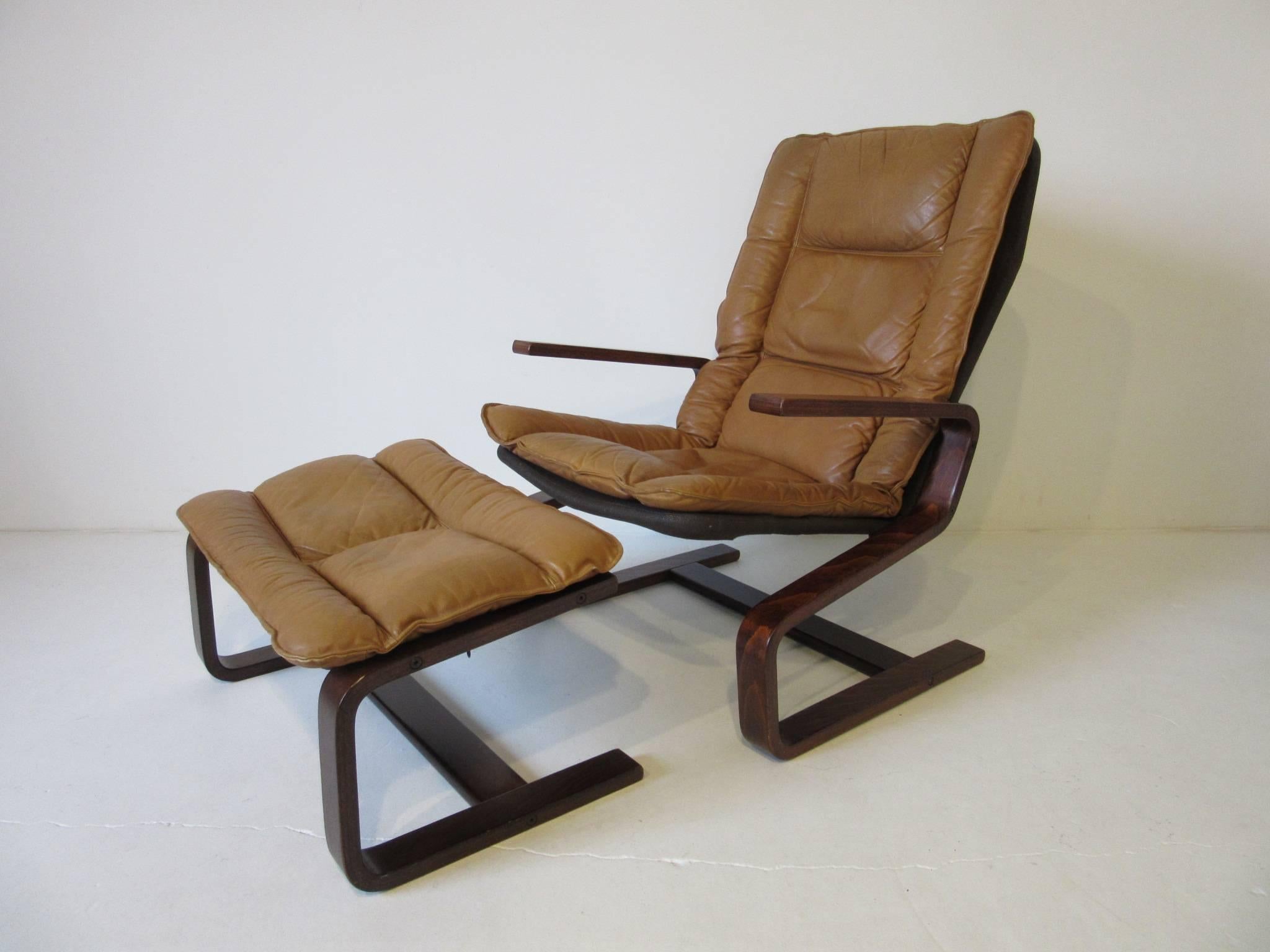 20th Century Ingmar Relling Danish Styled Leather Lounge Chair and Ottoman by Westnofa