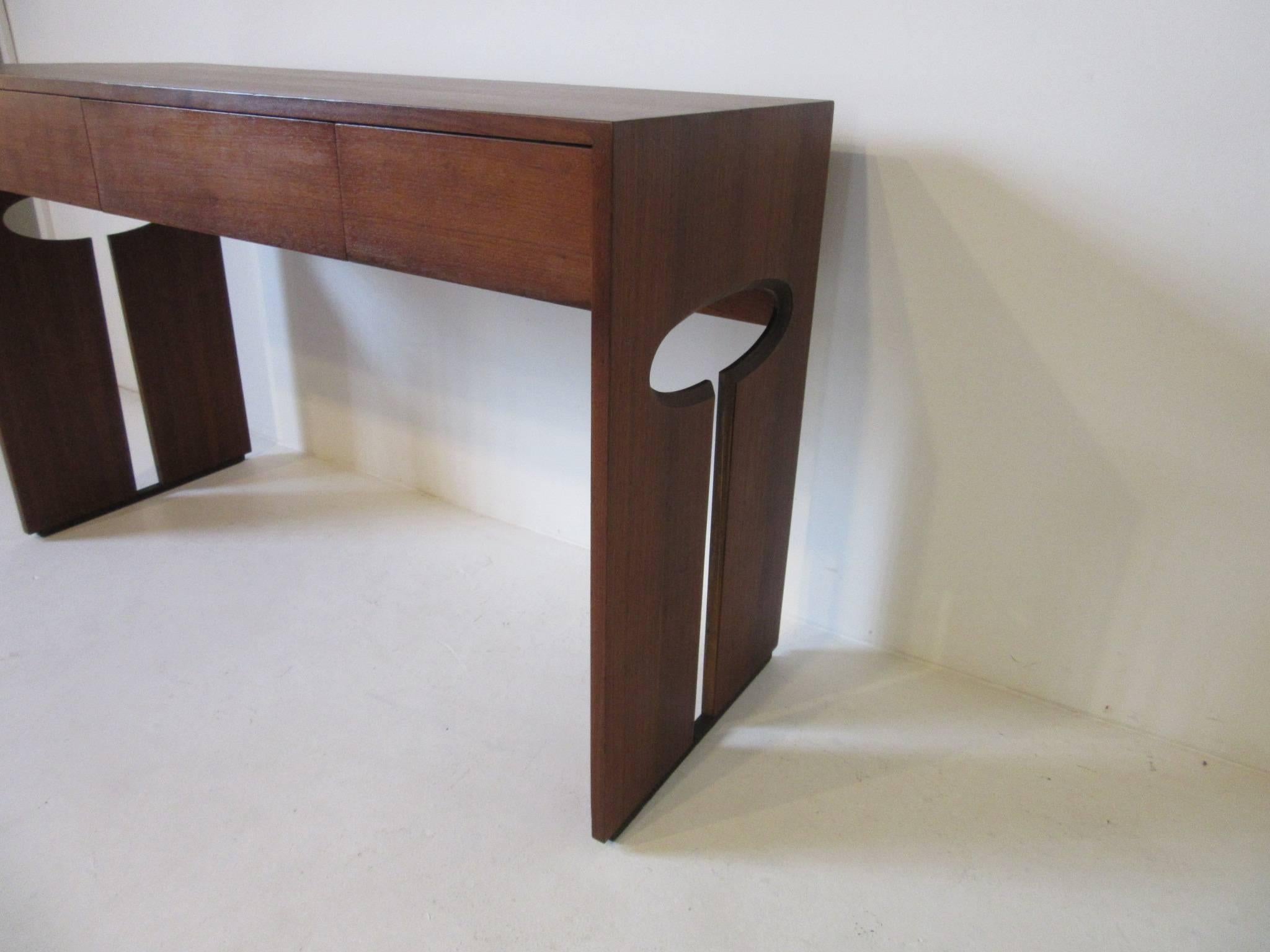 Henry P. Glass Styled Walnut Desk  In Excellent Condition In Cincinnati, OH