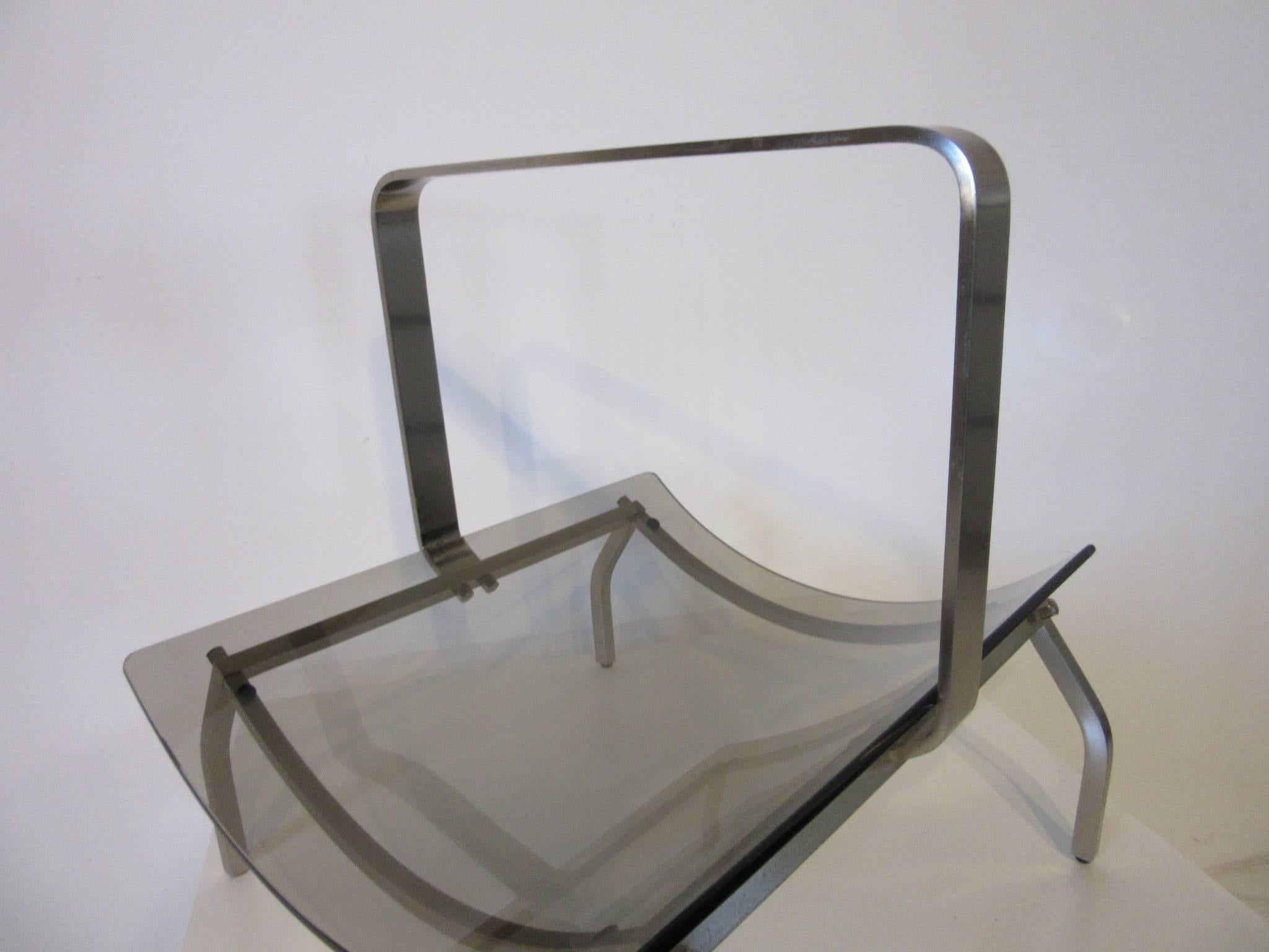 Modern Rare Fontana Arte Stainless and Glass Magazine Rack