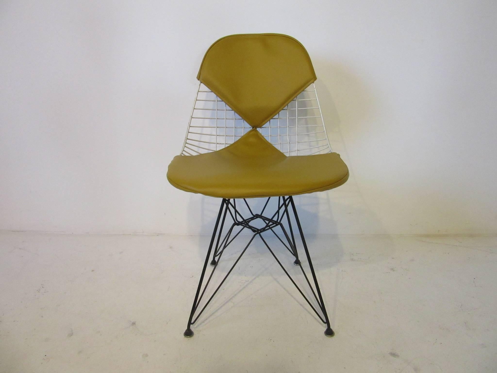 Mid-Century Modern Eames Herman Miller Wire and Upholstered Eiffel Tower Dining Chairs