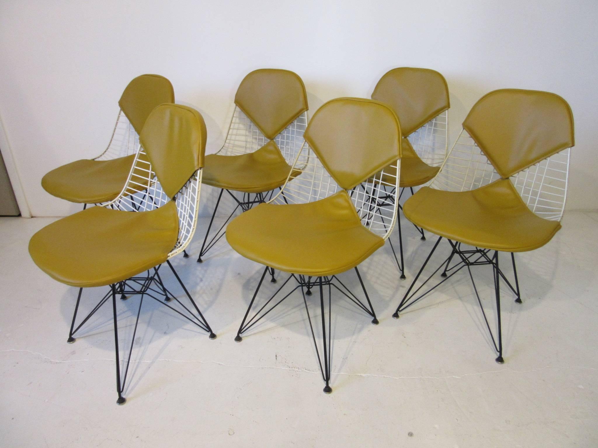 Eames Herman Miller Wire and Upholstered Eiffel Tower Dining Chairs 1