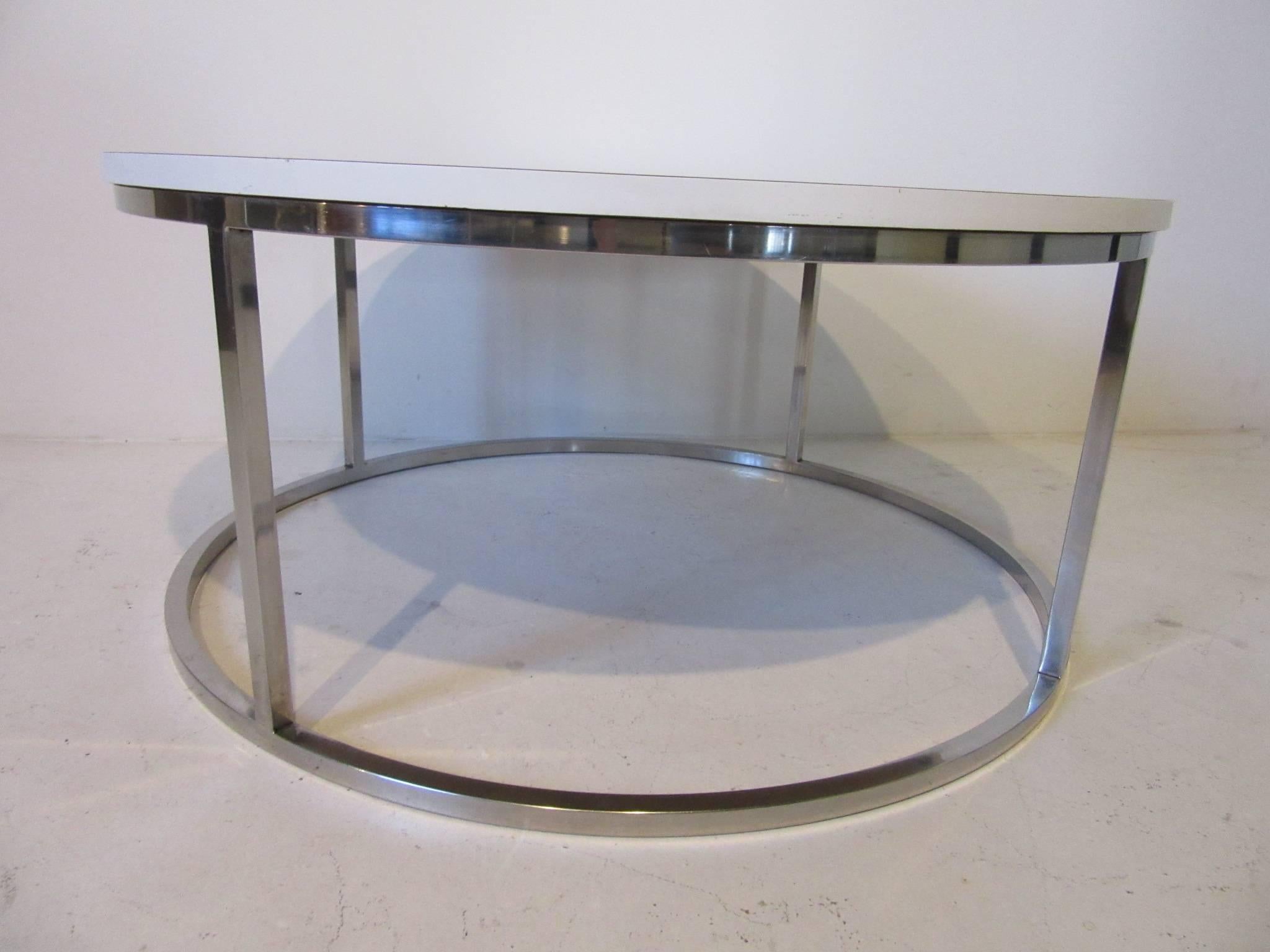 Modern Milo Baughman Styled Round Chrome Coffee Table