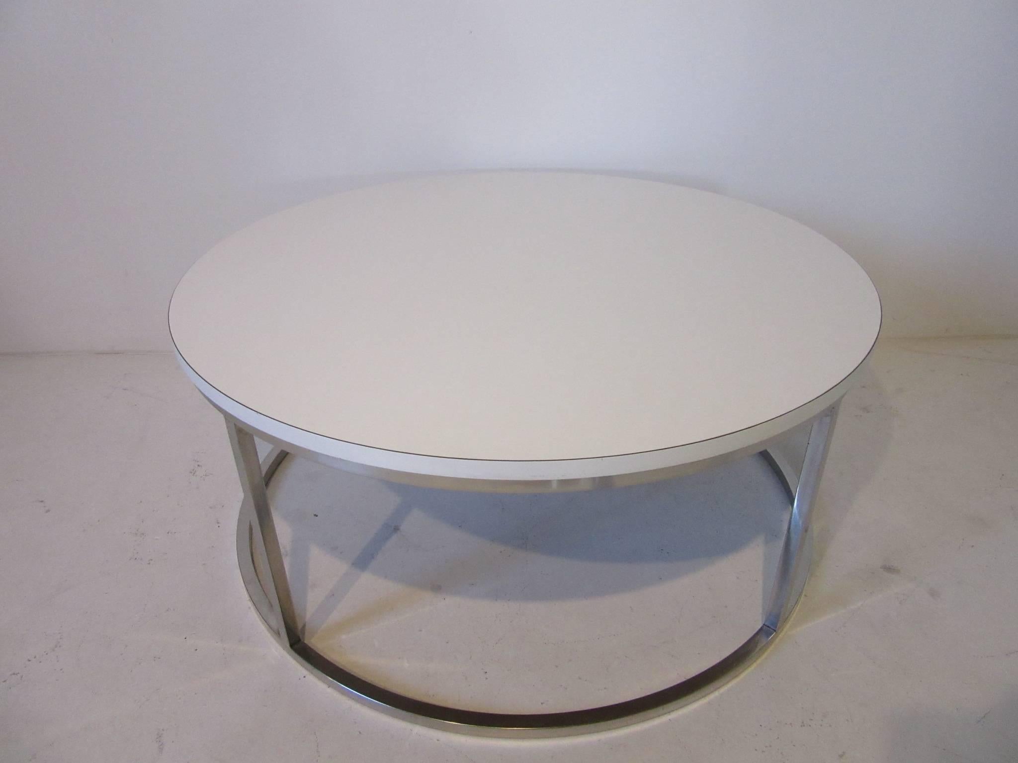 American Milo Baughman Styled Round Chrome Coffee Table