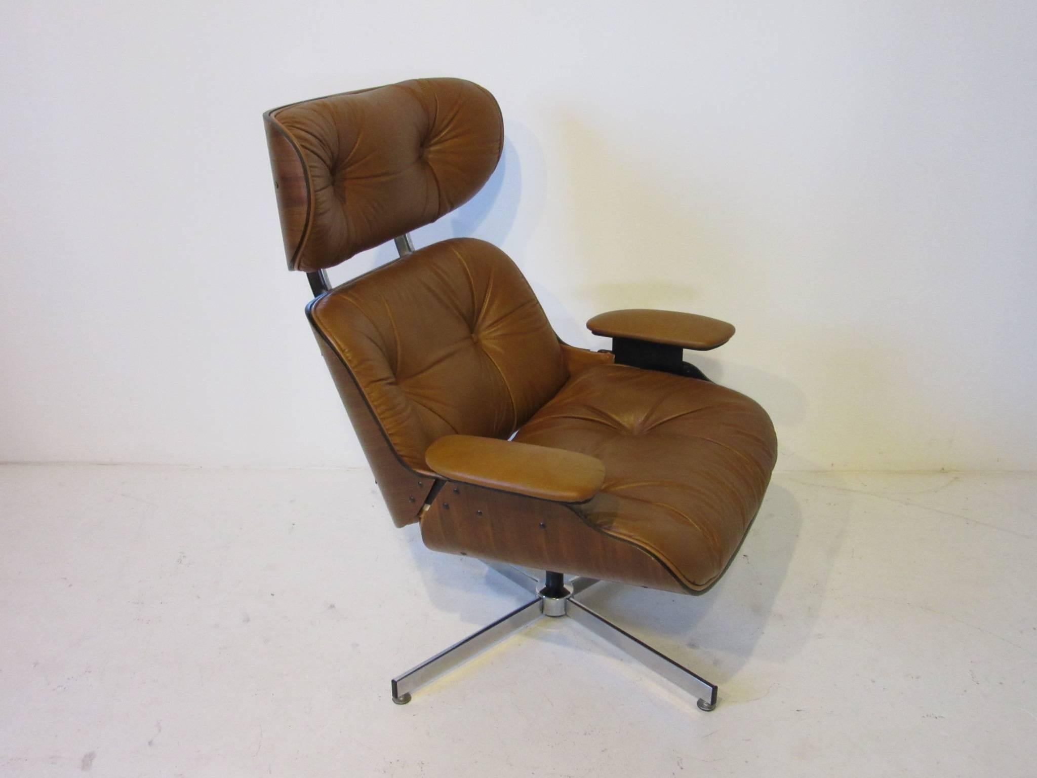 George Mulhauser for Plycraft Leather Lounge Chair in the Style of Eames 2