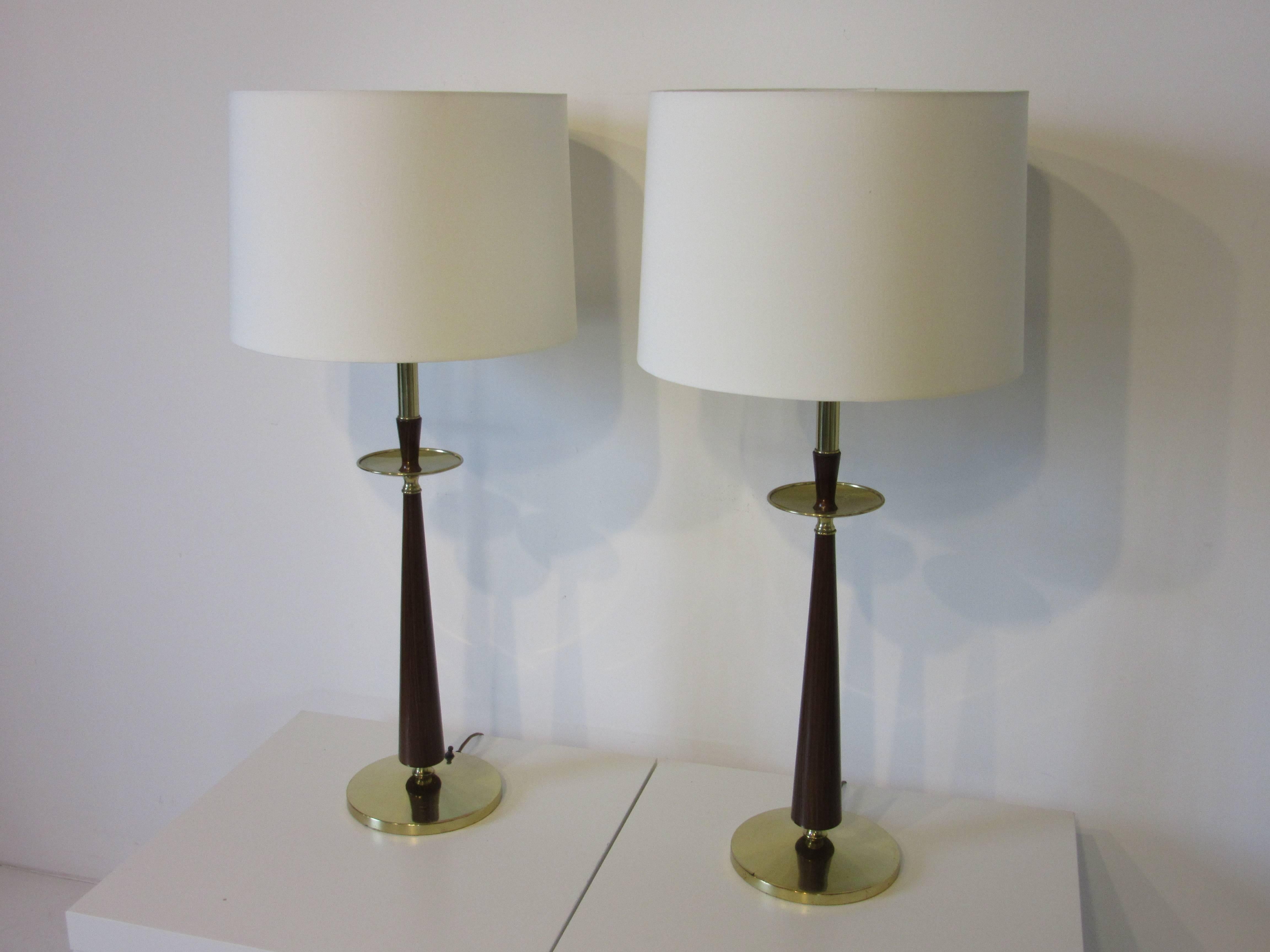Metal Stiffel Mid-Century Brass and Faux Rosewood Table Lamps