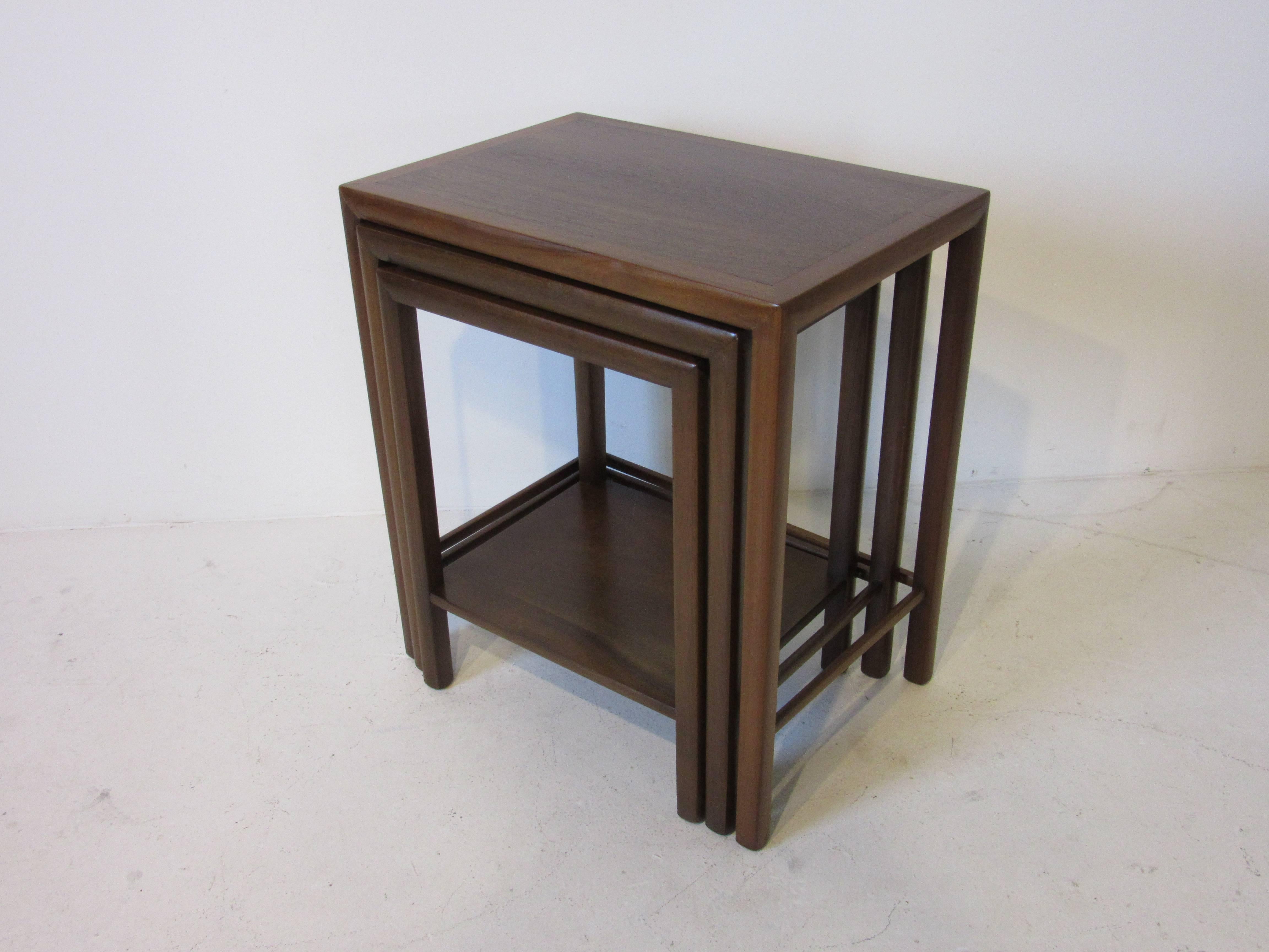 Mid-Century Modern Harvey Probber Styled Rose Wood and Walnut Nesting Tables 