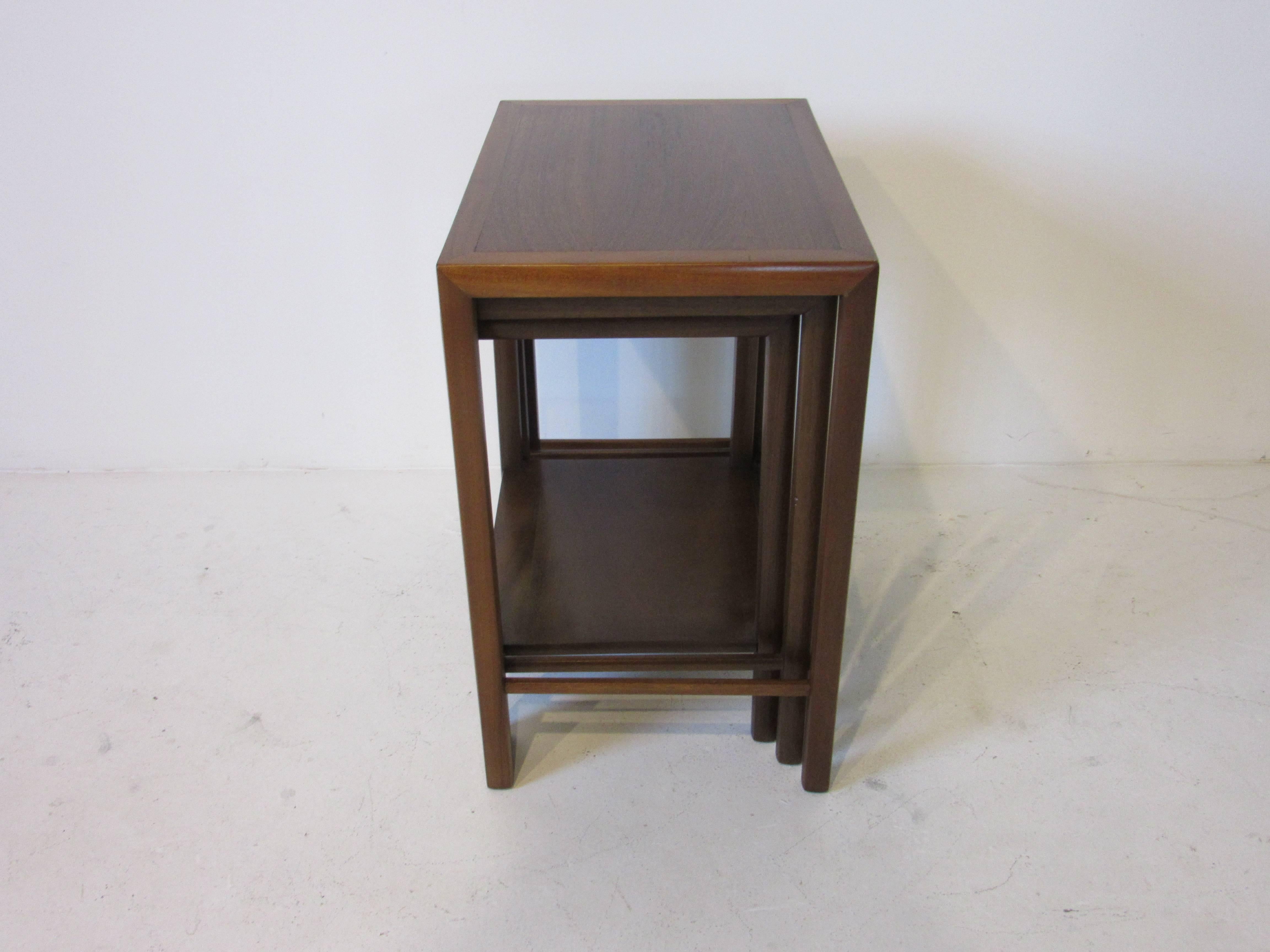 American Harvey Probber Styled Rose Wood and Walnut Nesting Tables 