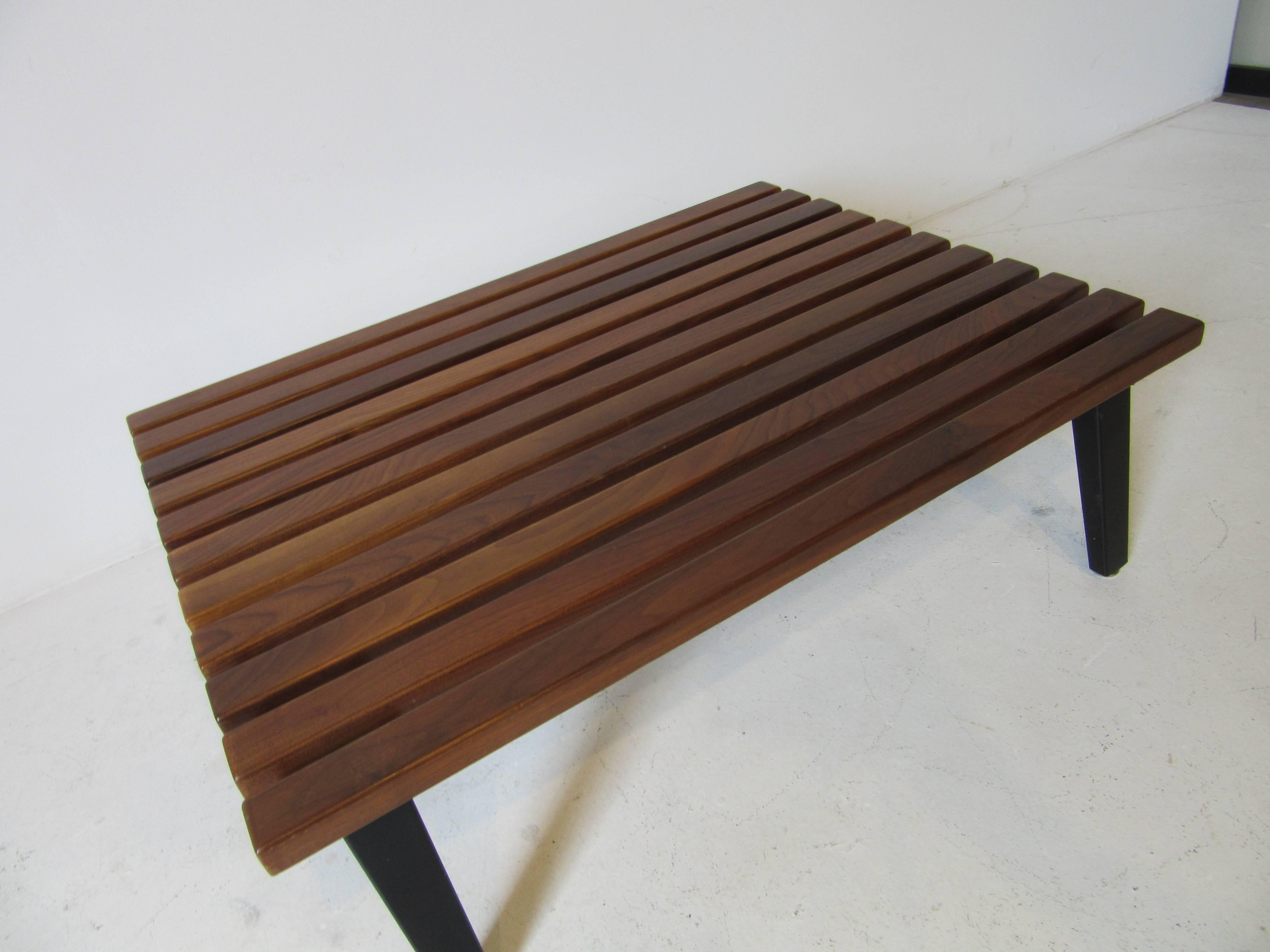 Rare George Nelson Steel Frame Walnut Slated Coffee Table by Herman Miller In Good Condition In Cincinnati, OH