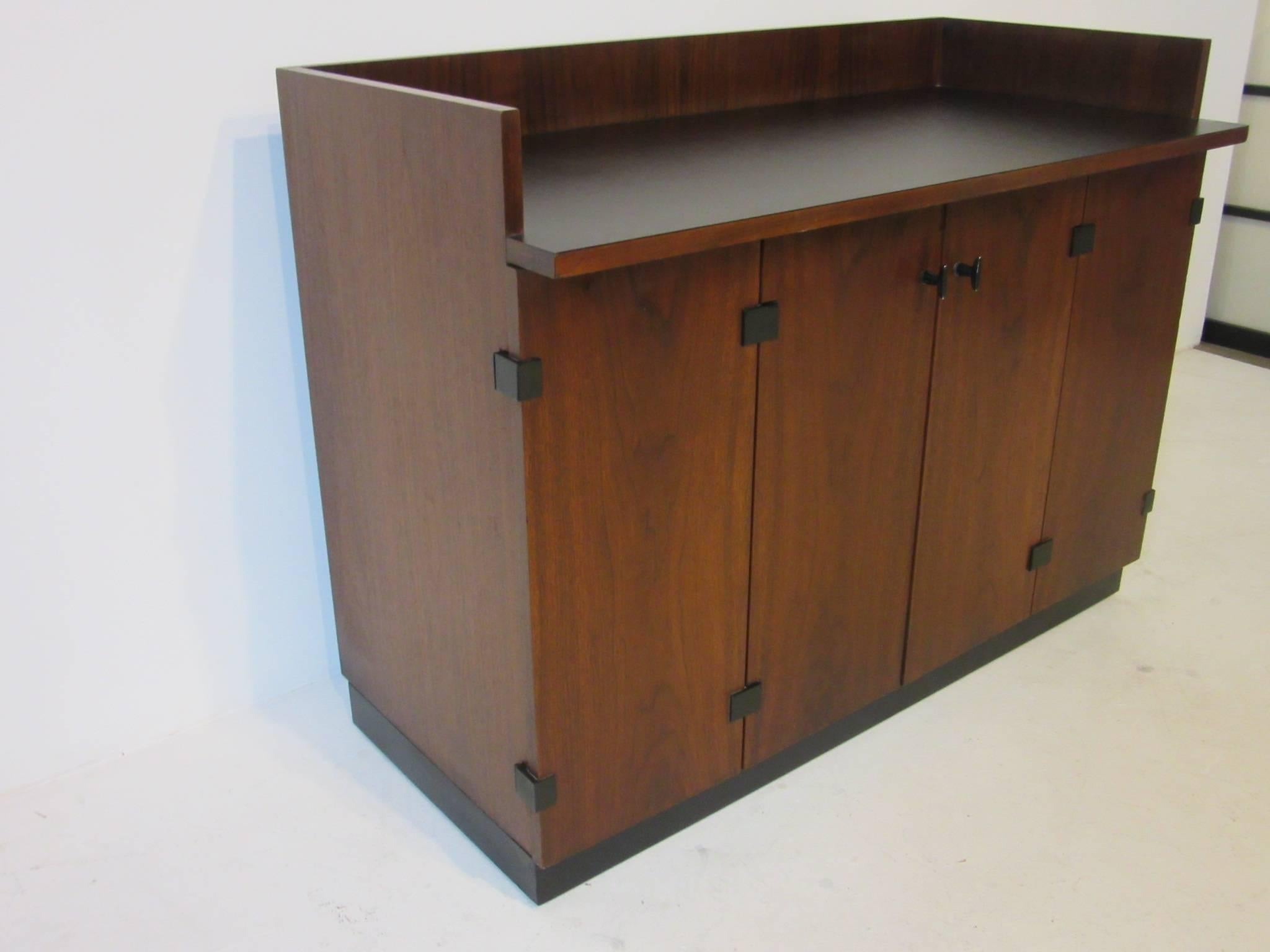 Mid-Century Modern Milo Baughman Rolling Walnut Bar Cabinet for Directional
