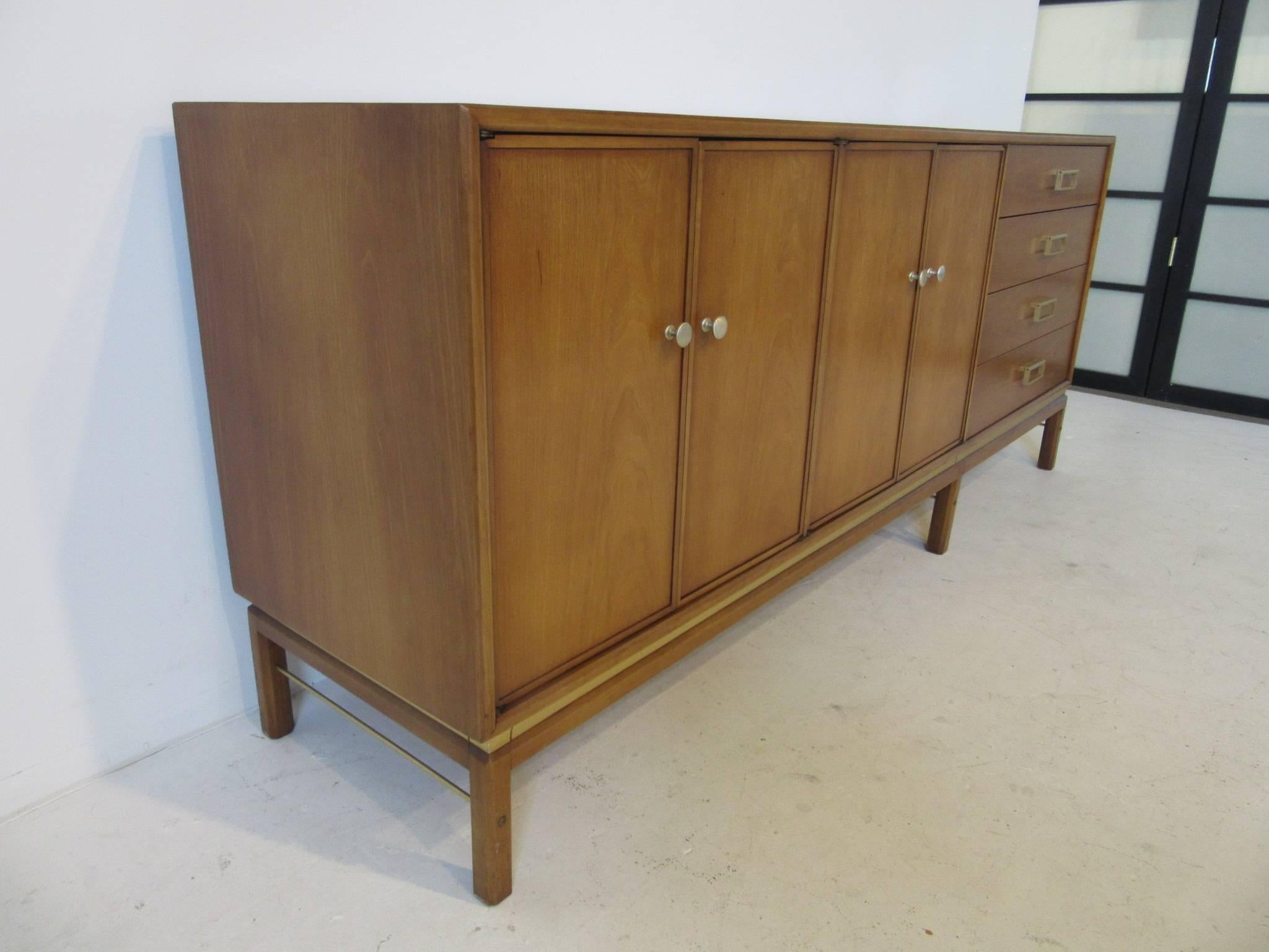 Mid-Century Modern Kip Stewart Mid-Century Mahogany and Brass Server or Sideboard for Drexel